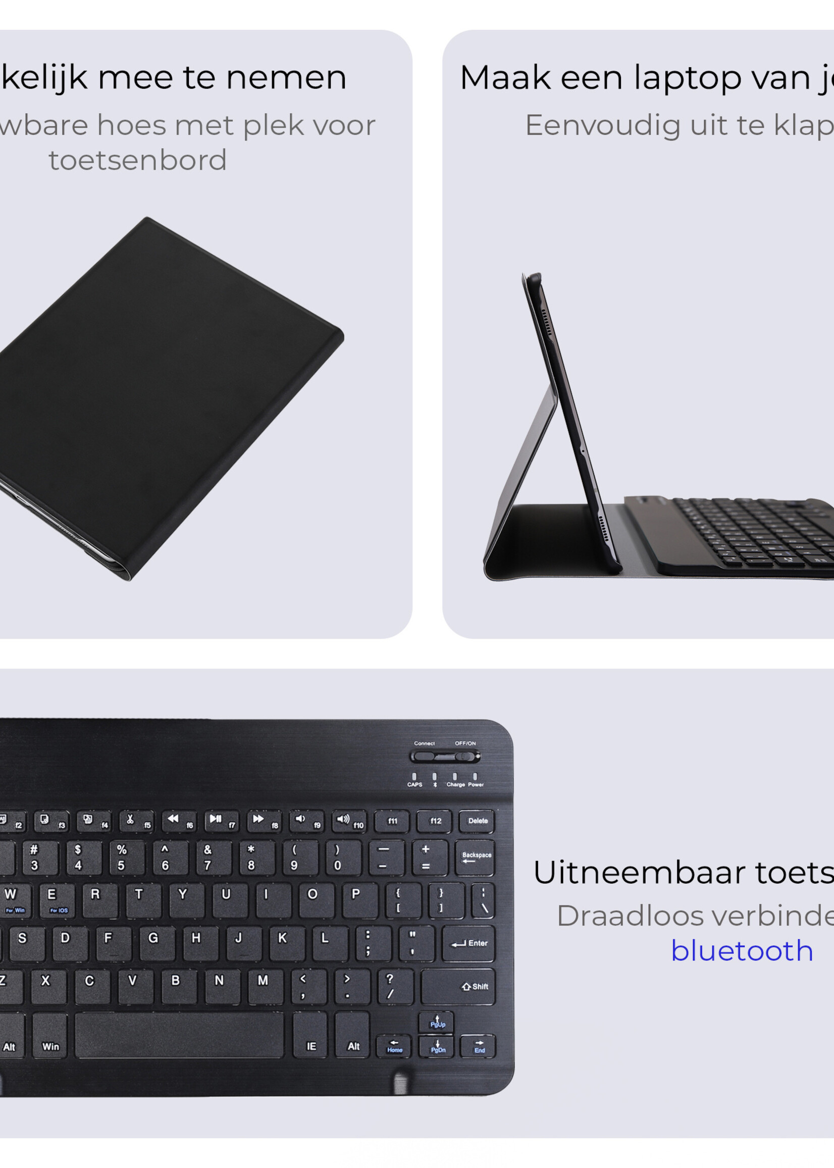 BTH Hoes Geschikt voor Samsung Galaxy Tab A9 Hoes Toetsenbord Hoesje Keyboard Case Cover Met Screenprotector - Hoesje Geschikt voor Samsung Tab A9 Hoes Toetsenbord Case - Zwart