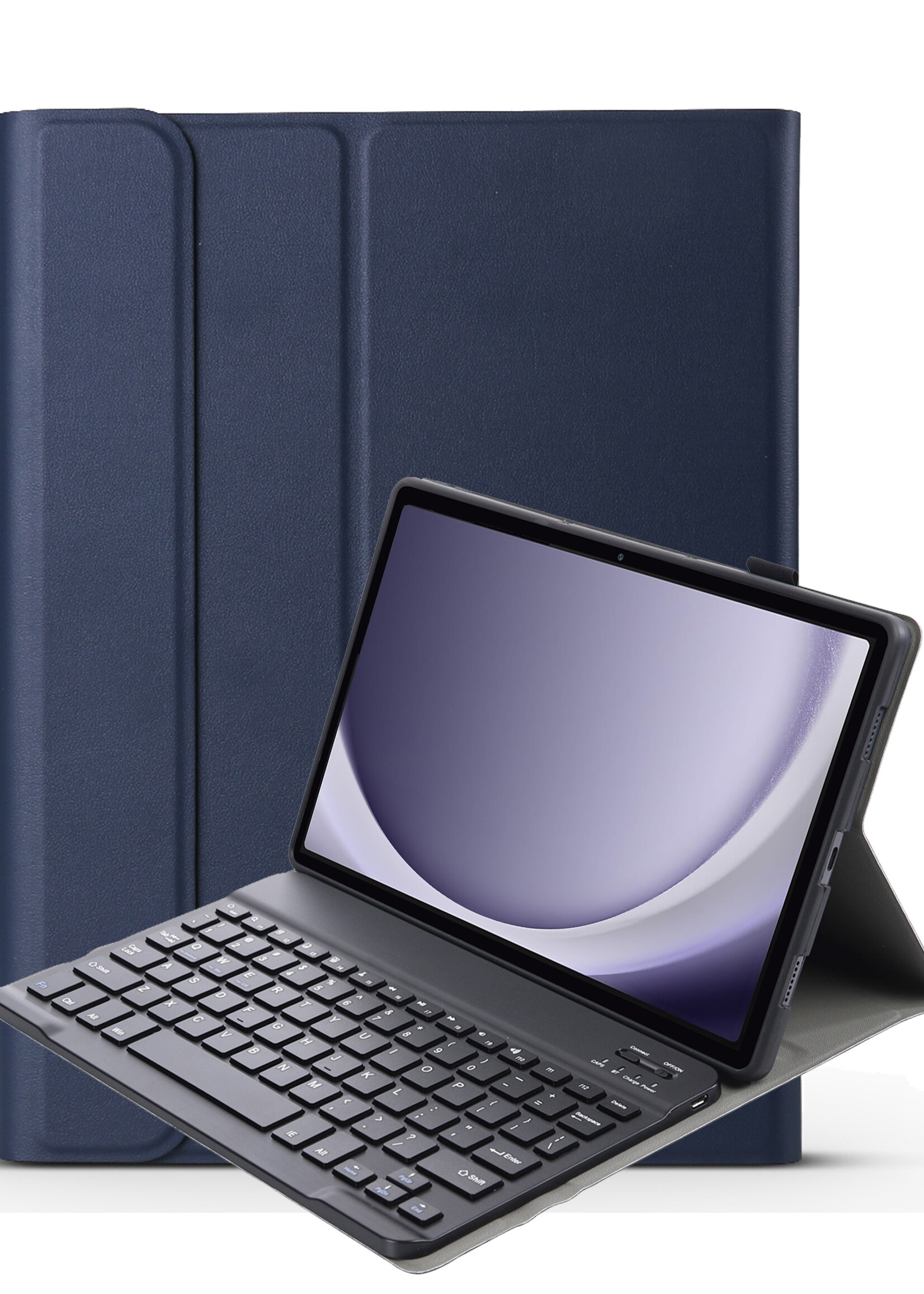 BTH Hoes Geschikt voor Samsung Galaxy Tab A9 Plus Hoes Toetsenbord Hoesje Keyboard Case Cover - Hoesje Geschikt voor Samsung Tab A9 Plus Hoes Toetsenbord Case - Donkerblauw
