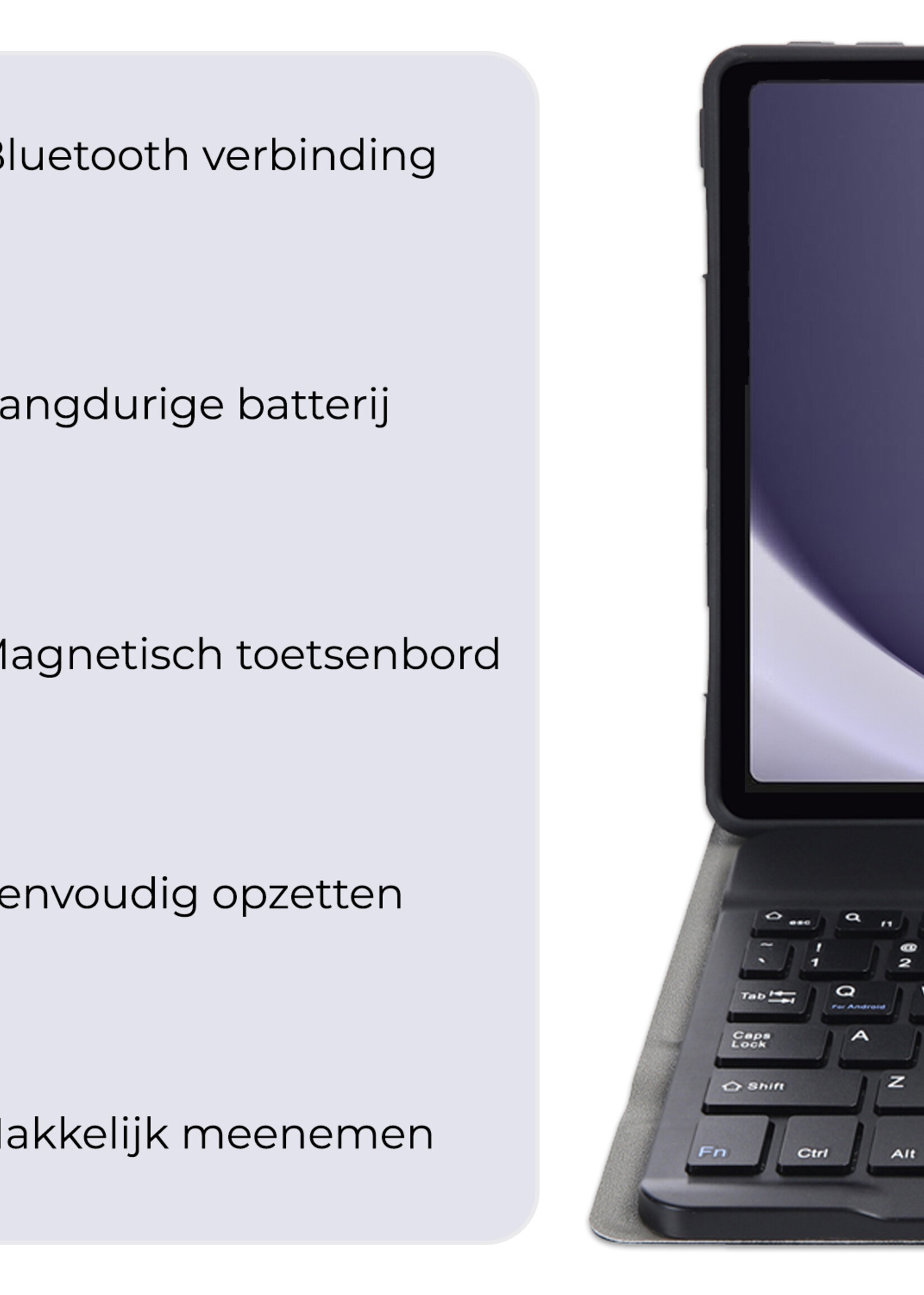 BTH Hoes Geschikt voor Samsung Galaxy Tab A9 Plus Hoes Toetsenbord Hoesje Keyboard Case Cover - Hoesje Geschikt voor Samsung Tab A9 Plus Hoes Toetsenbord Case - Zwart