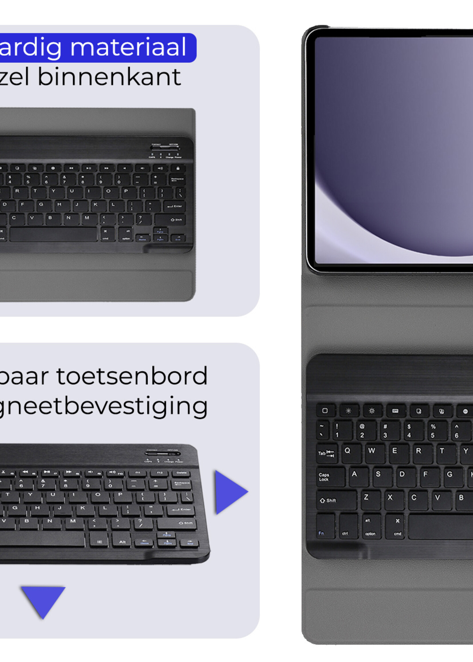 BTH Hoes Geschikt voor Samsung Galaxy Tab A9 Plus Hoes Toetsenbord Hoesje Keyboard Case Cover - Hoesje Geschikt voor Samsung Tab A9 Plus Hoes Toetsenbord Case - Zwart