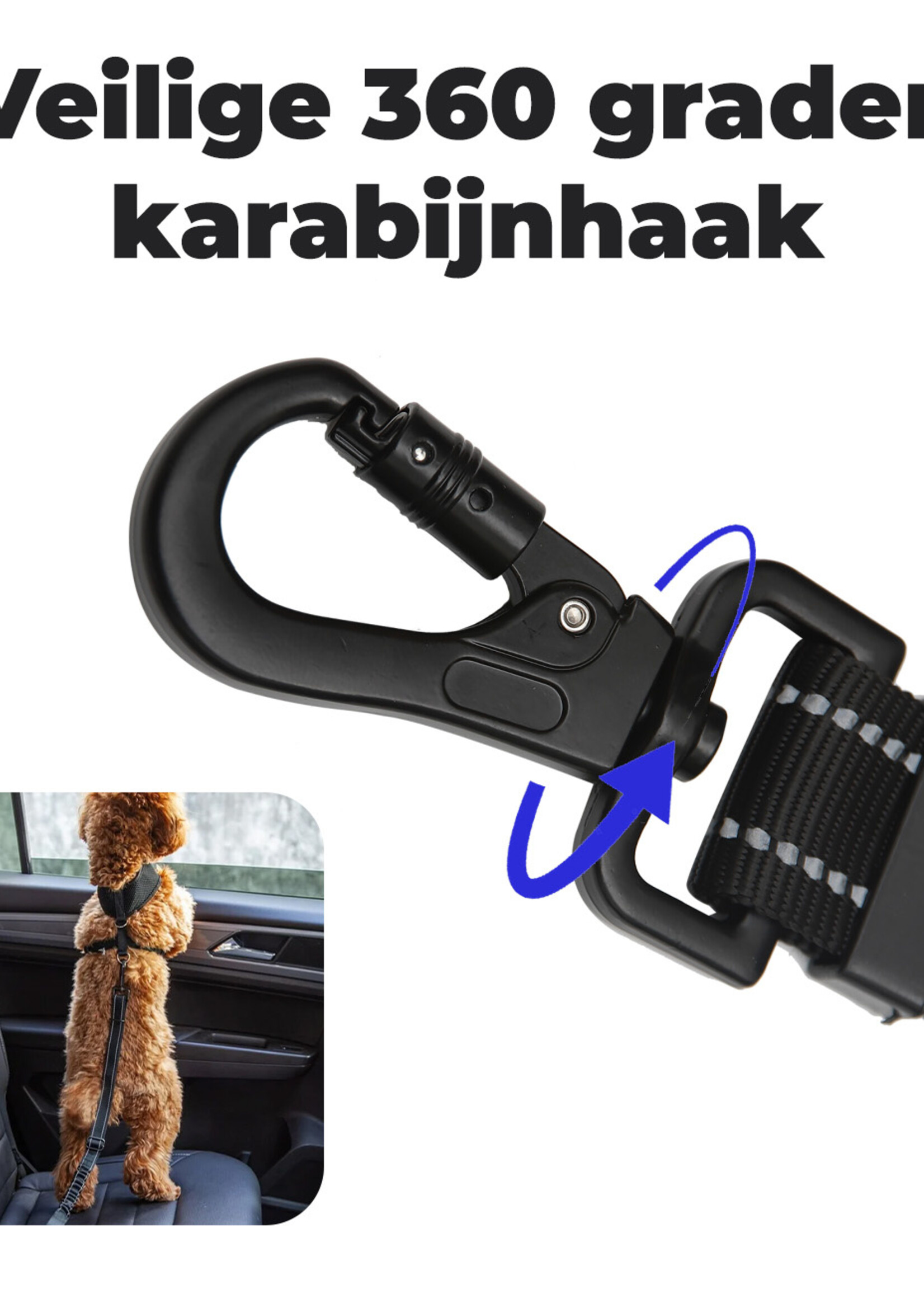 BTH Hondengordel Autogordel Hond Hondenriem Auto Flexibel Met Kliksysteem en Haak - Luxe Hondenriem Autogordel - Zwart