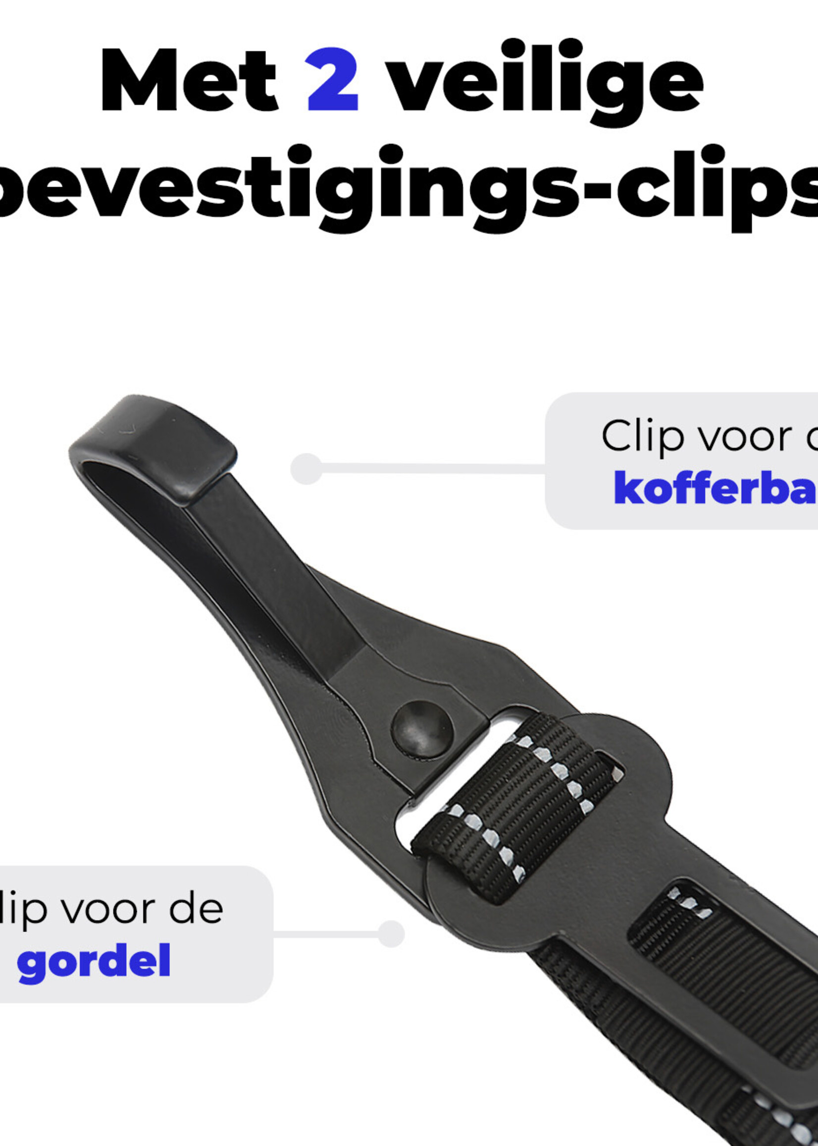 BTH Hondengordel Autogordel Hond Hondenriem Auto Flexibel Met Kliksysteem en Haak - Luxe Hondenriem Autogordel - Zwart