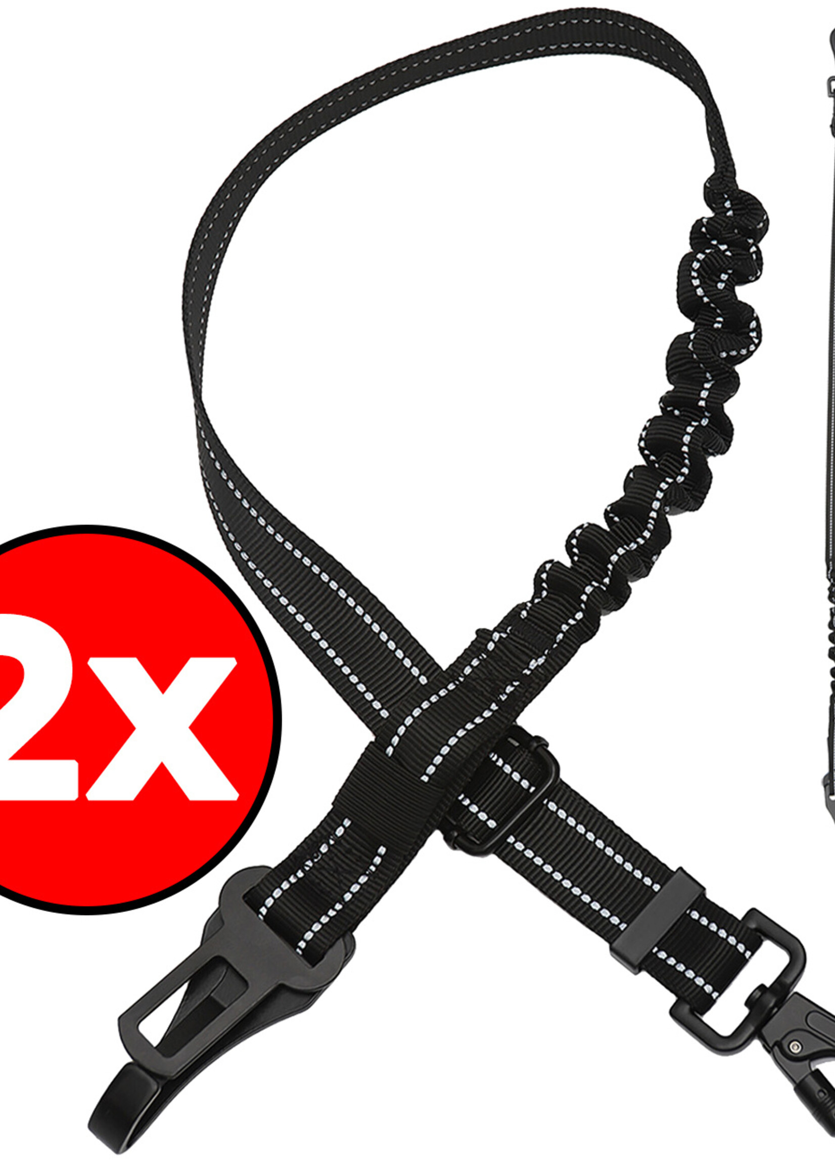 BTH Hondengordel Autogordel Hond Hondenriem Auto Flexibel Met Kliksysteem en Haak - Luxe Hondenriem Autogordel - Zwart - 2 PACK