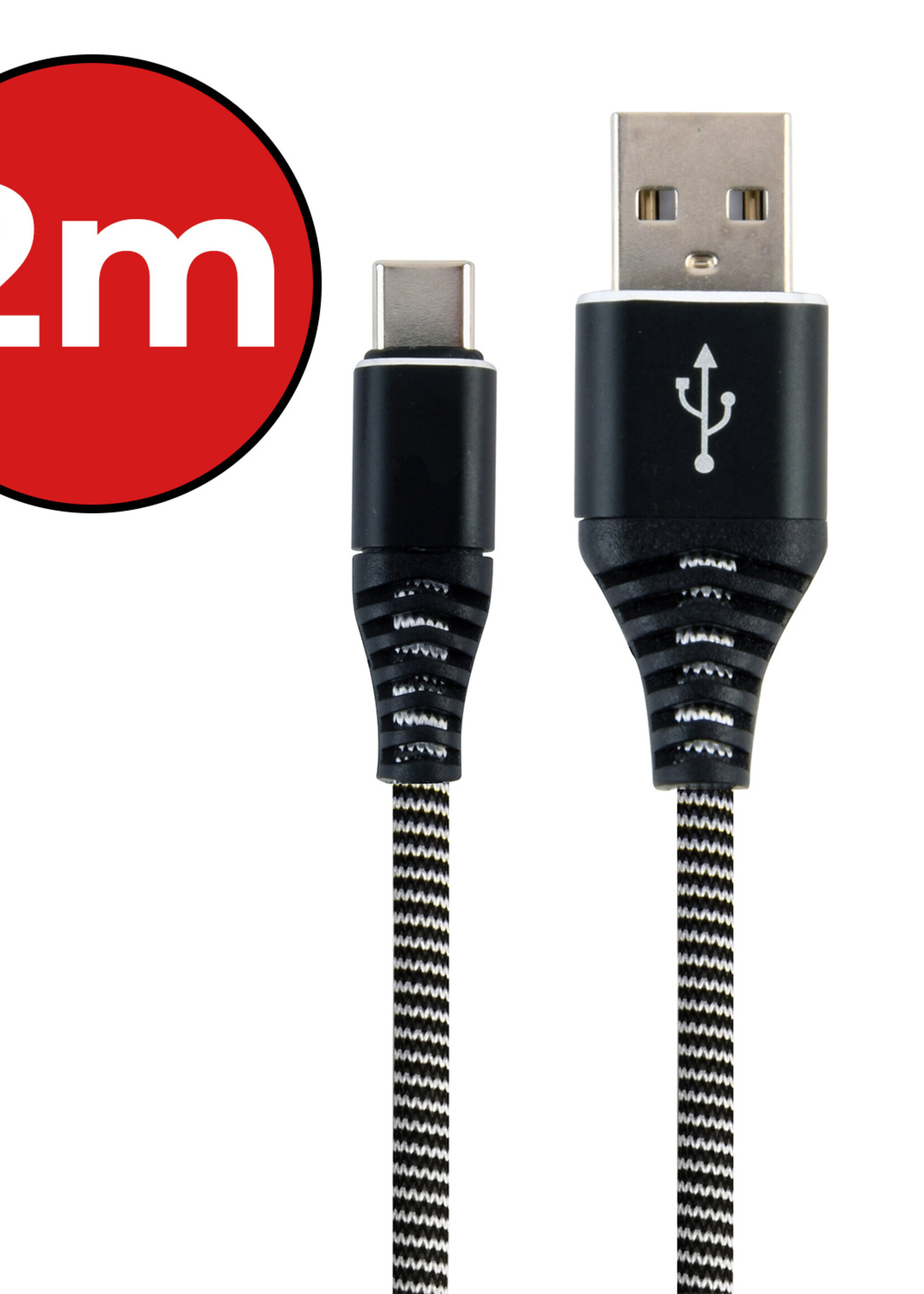 BTH USB-C Kabels Oplaadkabel Datakabel USB C Kabel Nylon Gevlochten - USB C naar USB A Kabel - USB C Oplader - 2 meter - Zwart/Wit