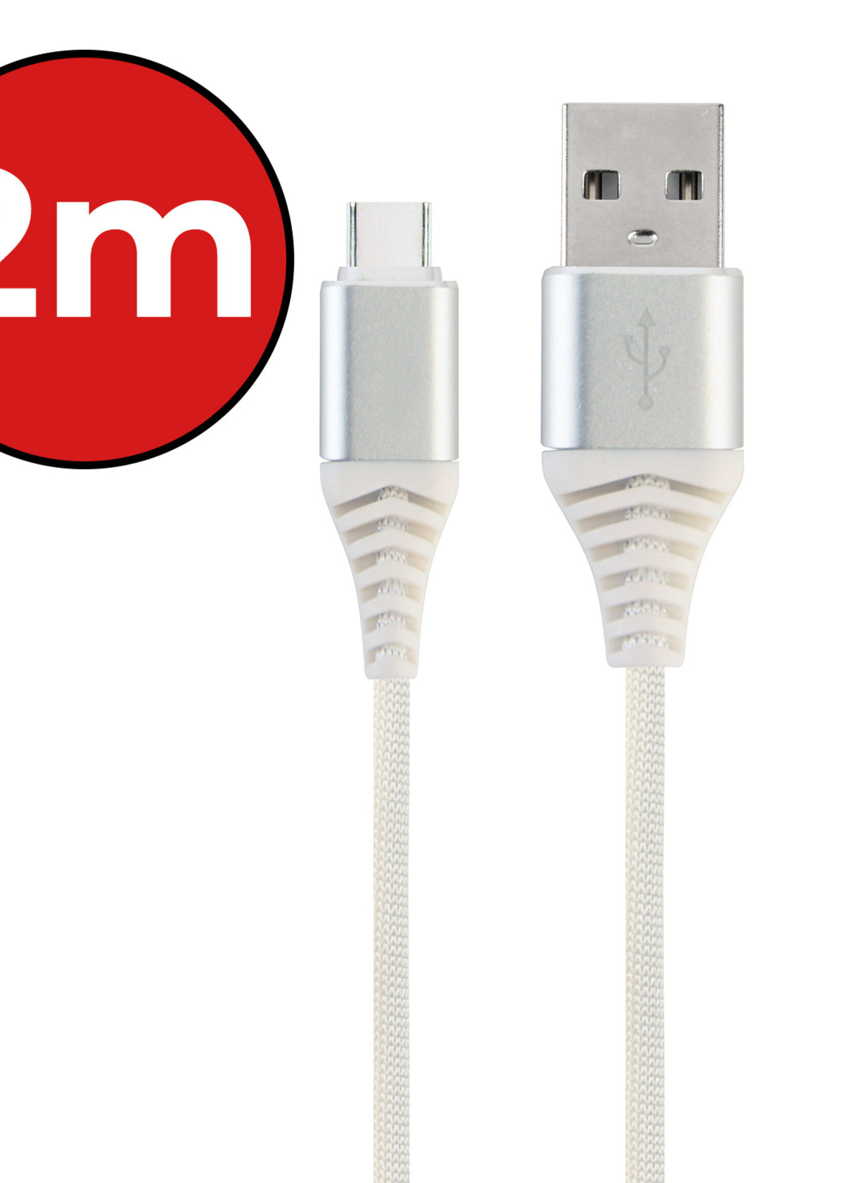 BTH USB-C Kabels Oplaadkabel Datakabel USB C Kabel Nylon Gevlochten - USB C naar USB A Kabel - USB C Oplader - 2 meter - Wit
