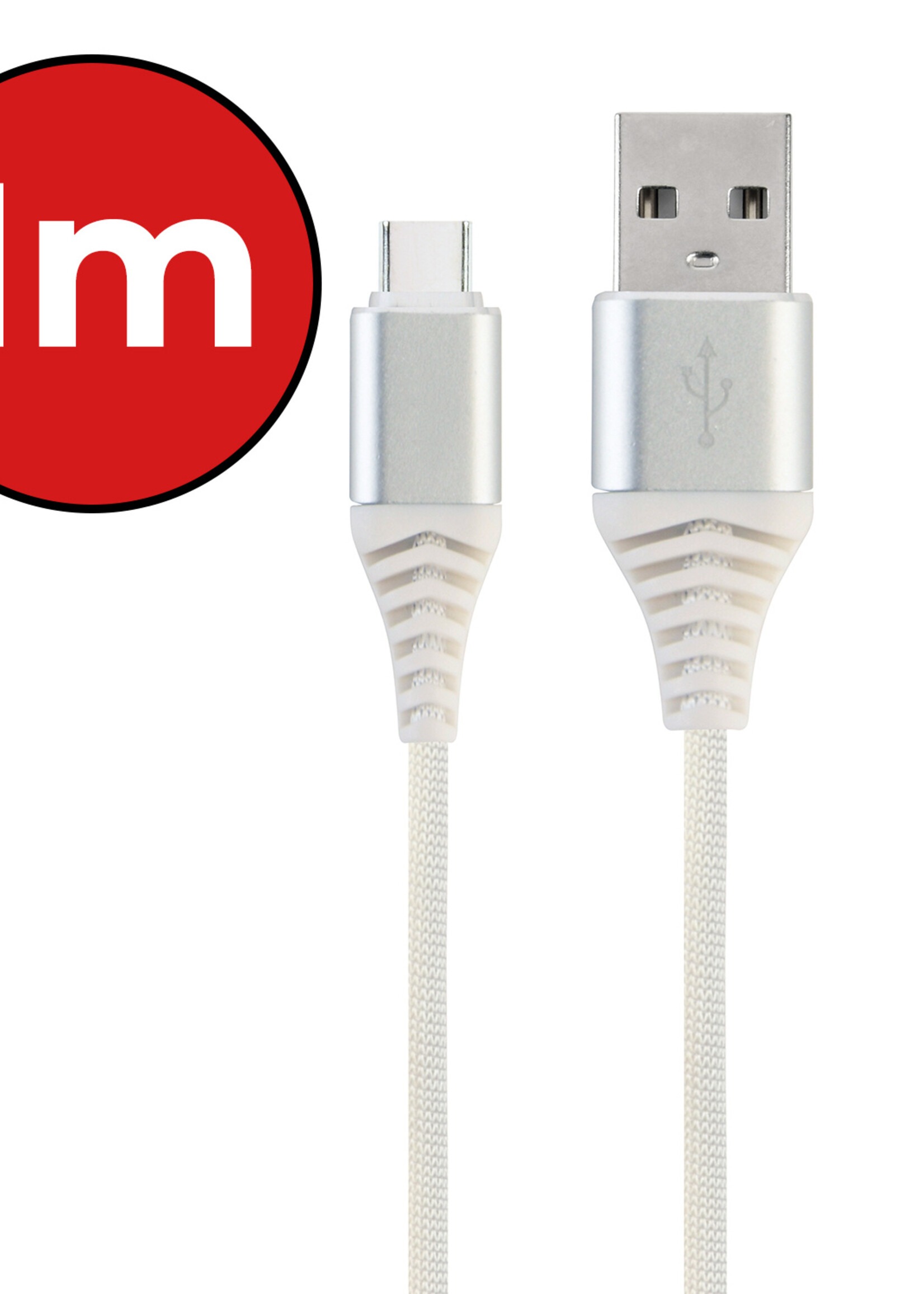 BTH USB-C Kabels Oplaadkabel Datakabel USB C Kabel Nylon Gevlochten - USB C naar USB A Kabel - USB C Oplader - 1 meter - Wit