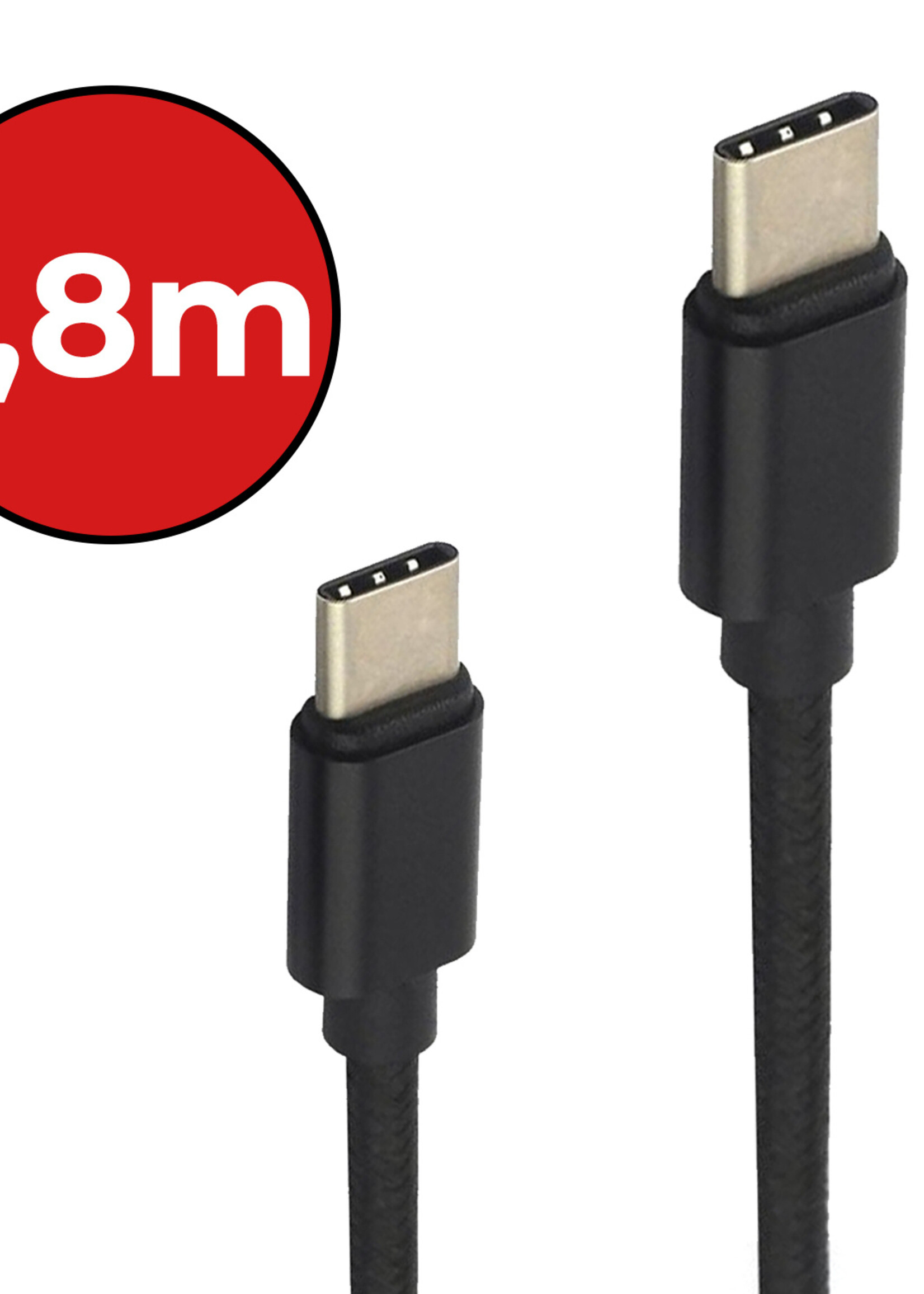 BTH USB-C Kabels Oplaadkabel Datakabel USB C Kabel Nylon Gevlochten - USB C naar USB C Kabel - USB C Oplader - 1.8 meter - Zwart
