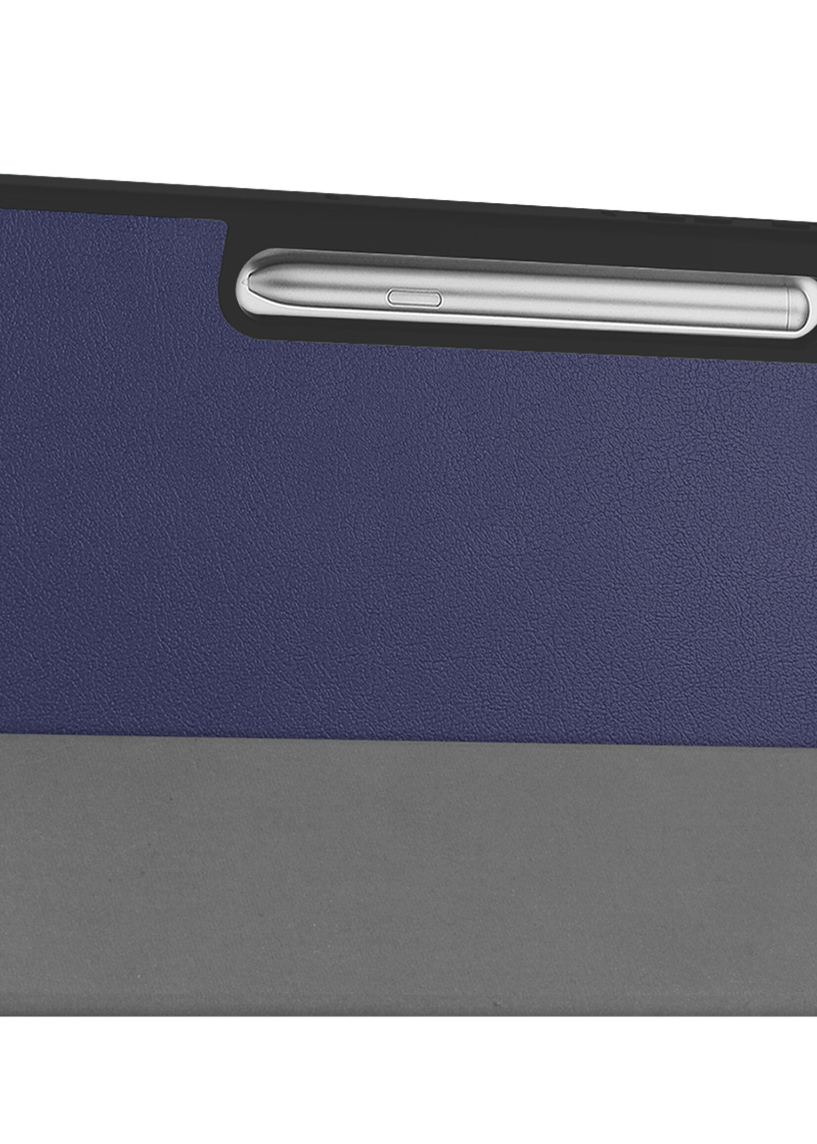BTH Hoes Geschikt voor Samsung Galaxy Tab S9 FE Hoes Book Case Hoesje Trifold Cover Met Uitsparing Geschikt voor S Pen - Hoesje Geschikt voor Samsung Tab S9 FE Hoesje Bookcase - Donkerblauw