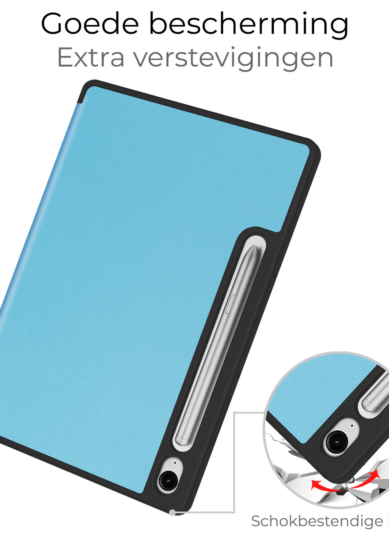 BTH Hoes Geschikt voor Samsung Galaxy Tab S9 FE Hoes Book Case Hoesje Trifold Cover Met Uitsparing Geschikt voor S Pen - Hoesje Geschikt voor Samsung Tab S9 FE Hoesje Bookcase - Lichtblauw