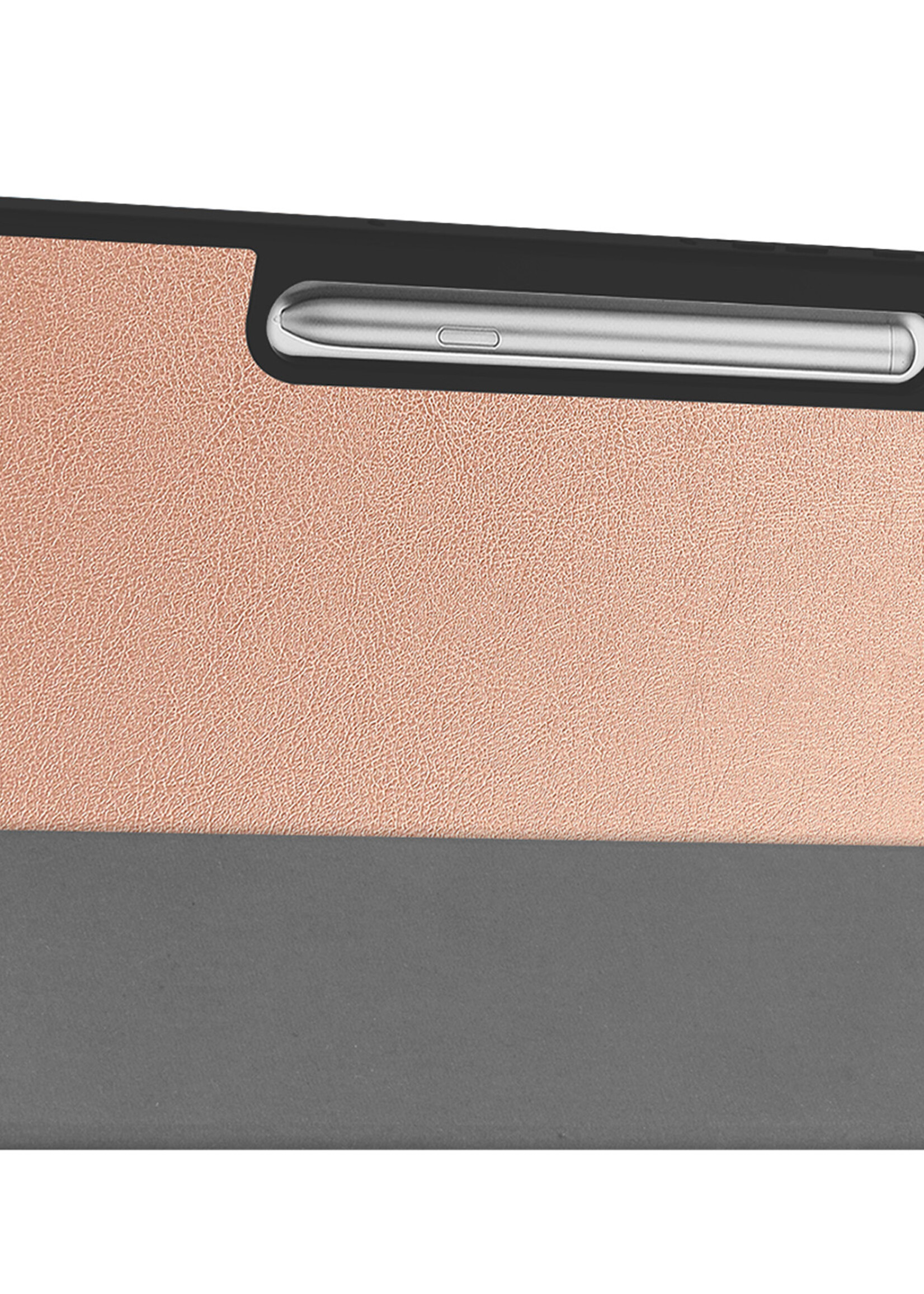 BTH Hoes Geschikt voor Samsung Galaxy Tab S9 FE Hoes Book Case Hoesje Trifold Cover Met Uitsparing Geschikt voor S Pen - Hoesje Geschikt voor Samsung Tab S9 FE Hoesje Bookcase - Rosé goud