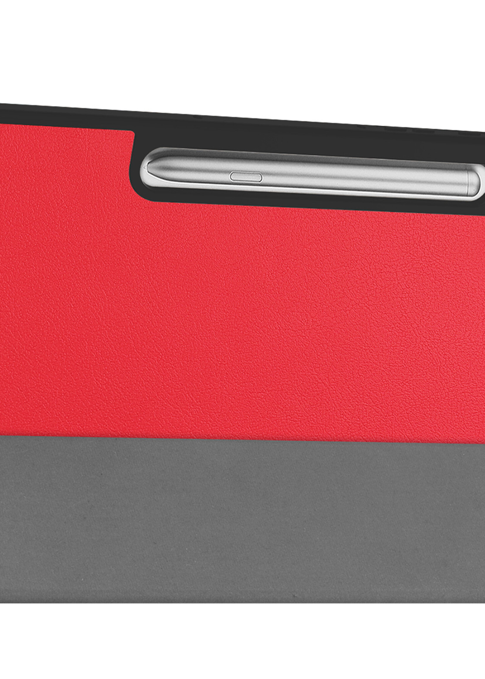 BTH Hoes Geschikt voor Samsung Galaxy Tab S9 FE Hoes Book Case Hoesje Trifold Cover Met Uitsparing Geschikt voor S Pen - Hoesje Geschikt voor Samsung Tab S9 FE Hoesje Bookcase - Rood