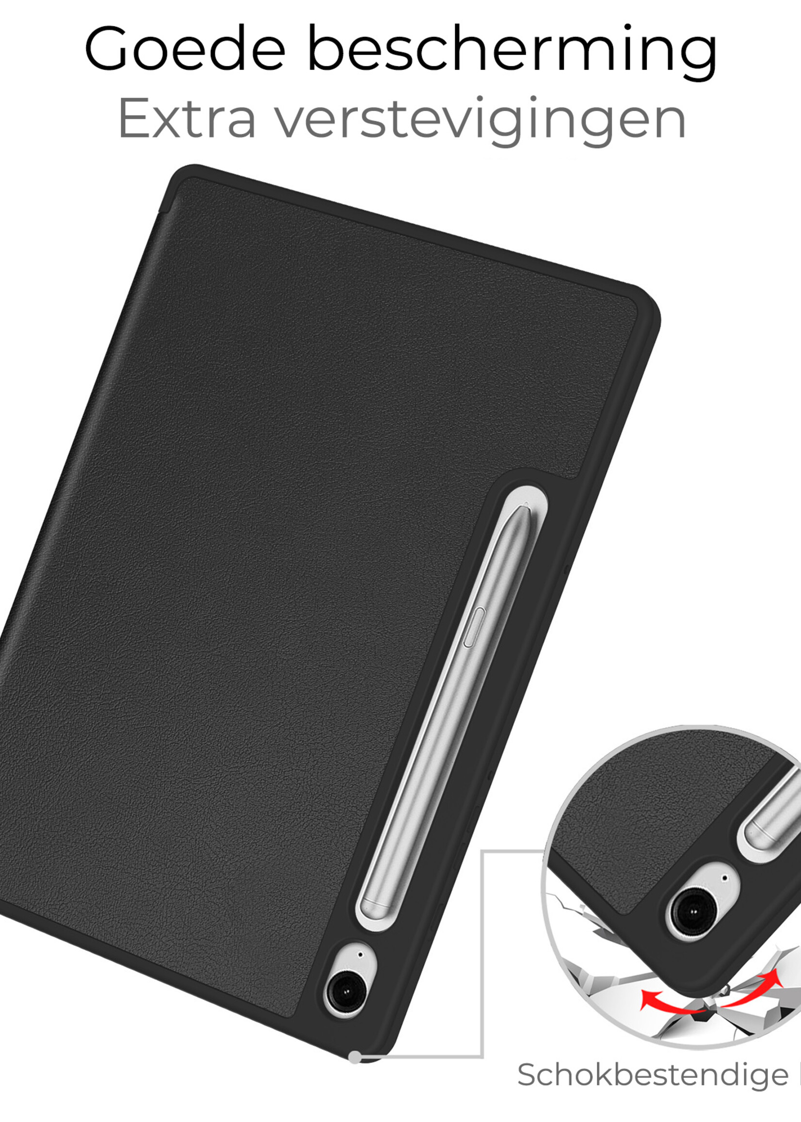 BTH Hoes Geschikt voor Samsung Galaxy Tab S9 FE Hoes Book Case Hoesje Trifold Cover Met Uitsparing Geschikt voor S Pen - Hoesje Geschikt voor Samsung Tab S9 FE Hoesje Bookcase - Zwart