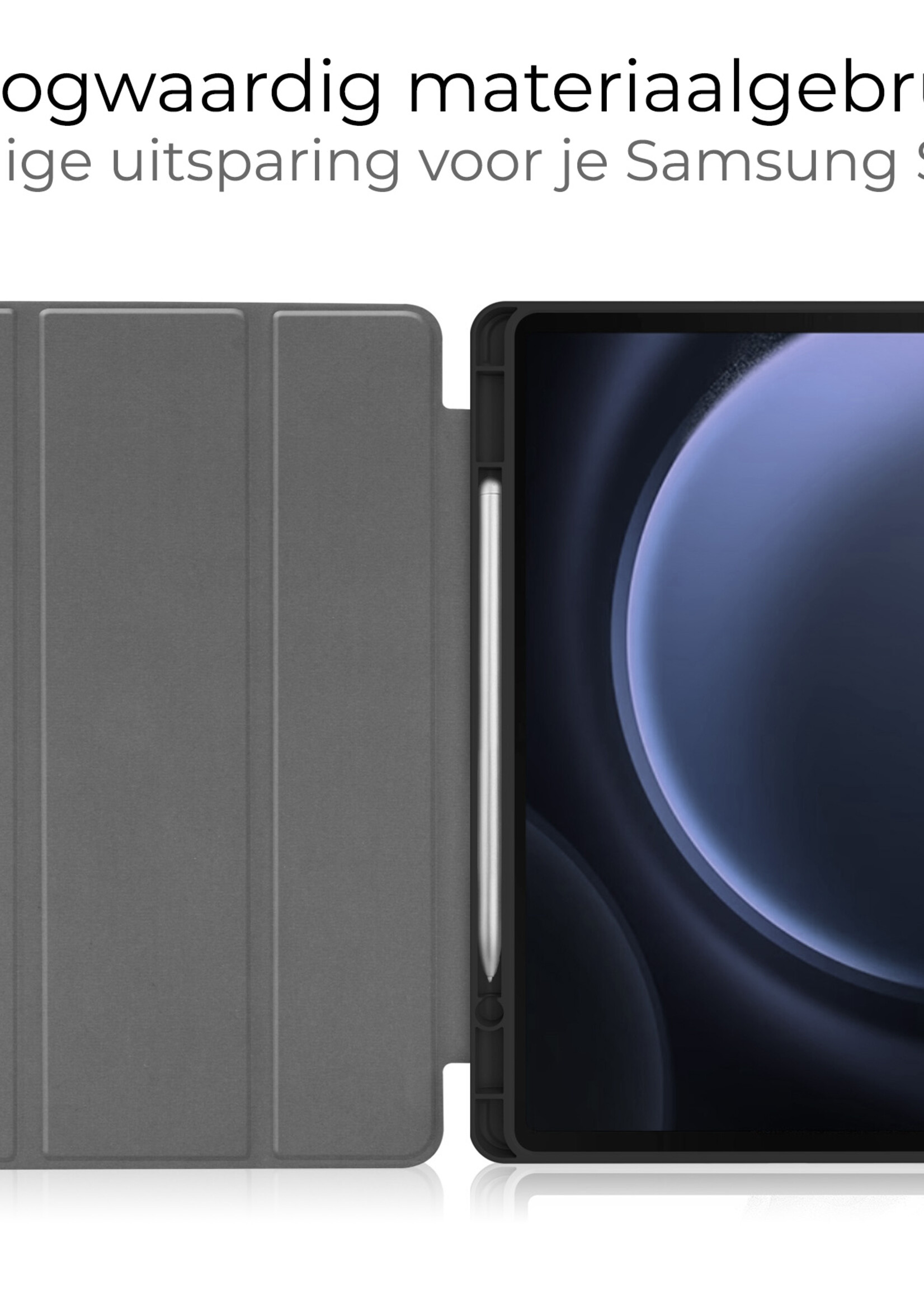 BTH Hoes Geschikt voor Samsung Galaxy Tab S9 FE Hoes Book Case Hoesje Trifold Cover Met Uitsparing Geschikt voor S Pen - Hoesje Geschikt voor Samsung Tab S9 FE Hoesje Bookcase - Zwart