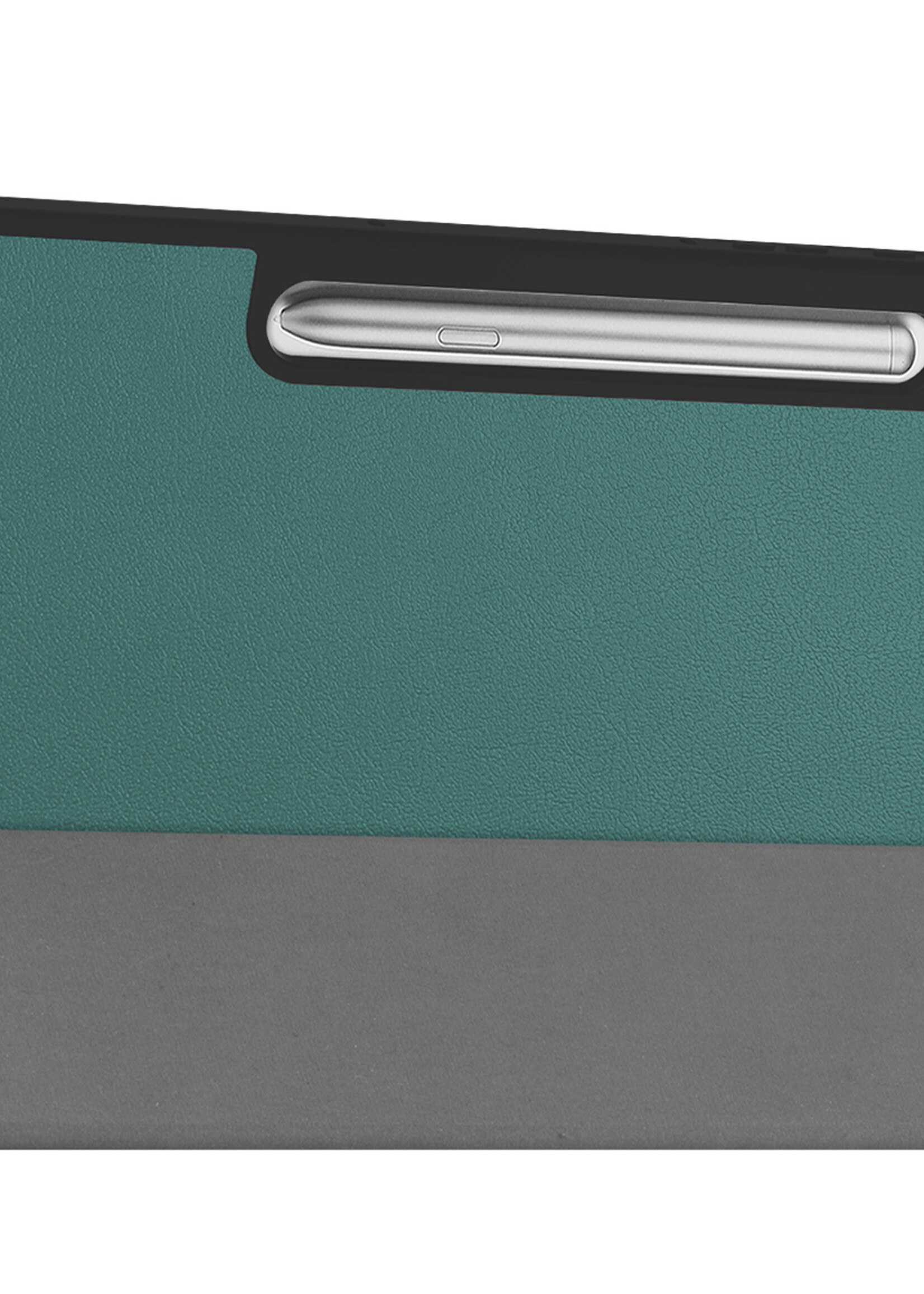 BTH Hoes Geschikt voor Samsung Galaxy Tab S9 FE Hoes Book Case Hoesje Trifold Cover Met Uitsparing Geschikt voor S Pen Met Screenprotector - Hoesje Geschikt voor Samsung Tab S9 FE Hoesje Bookcase - Donkergroen