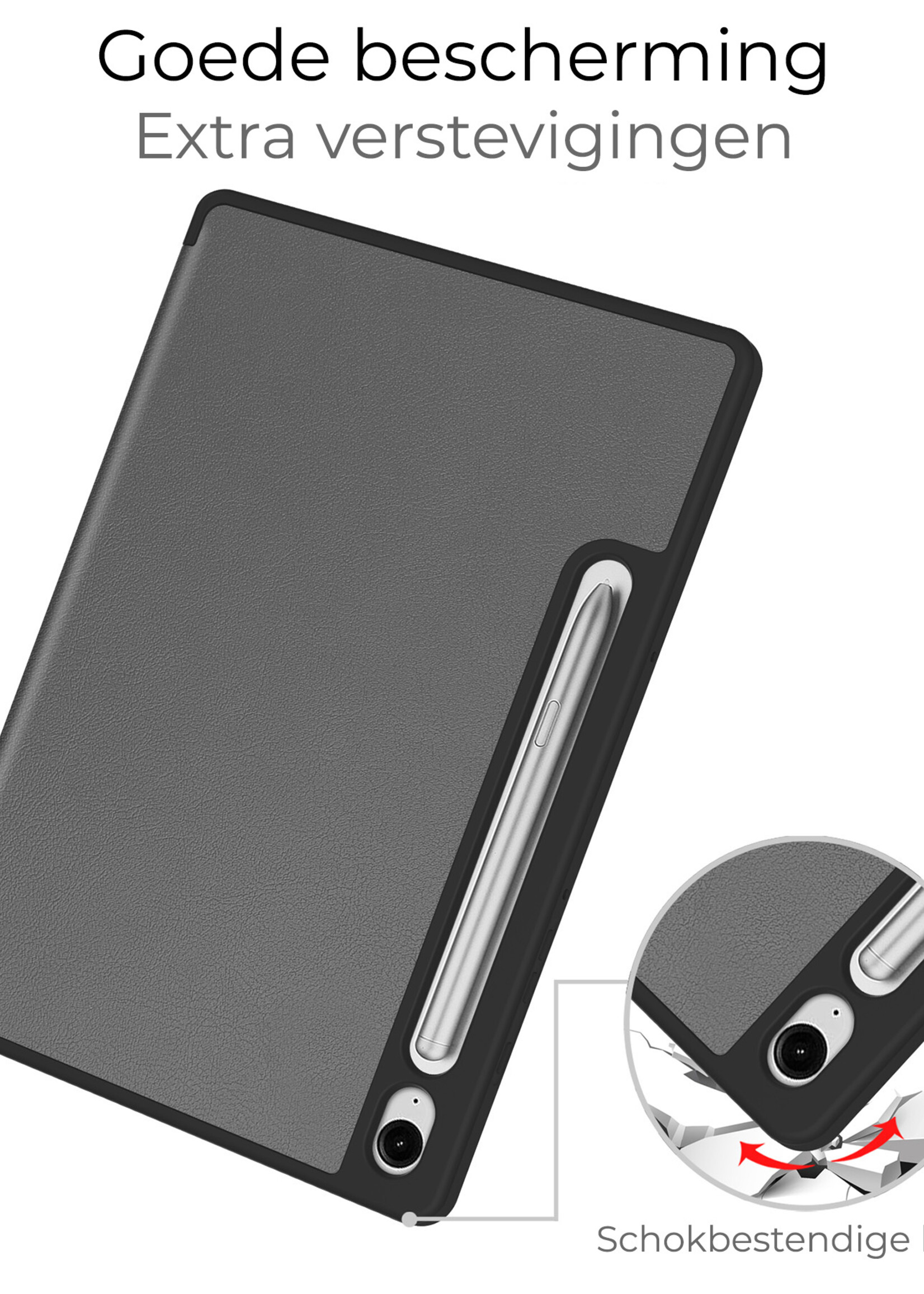 BTH Hoes Geschikt voor Samsung Galaxy Tab S9 FE Hoes Book Case Hoesje Trifold Cover Met Uitsparing Geschikt voor S Pen Met Screenprotector - Hoesje Geschikt voor Samsung Tab S9 FE Hoesje Bookcase - Grijs