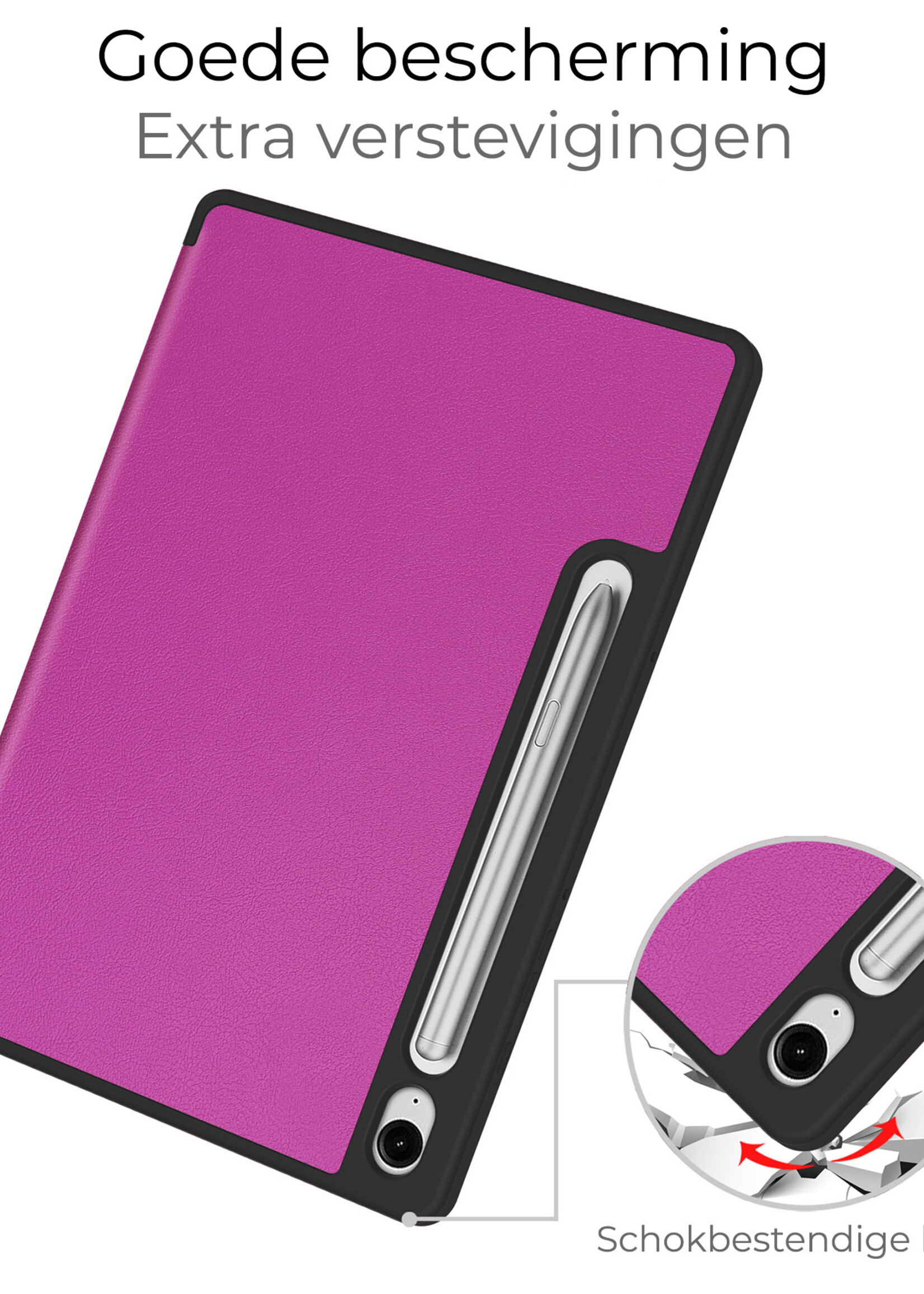 BTH Hoes Geschikt voor Samsung Galaxy Tab S9 FE Hoes Book Case Hoesje Trifold Cover Met Uitsparing Geschikt voor S Pen Met Screenprotector - Hoesje Geschikt voor Samsung Tab S9 FE Hoesje Bookcase - Paars