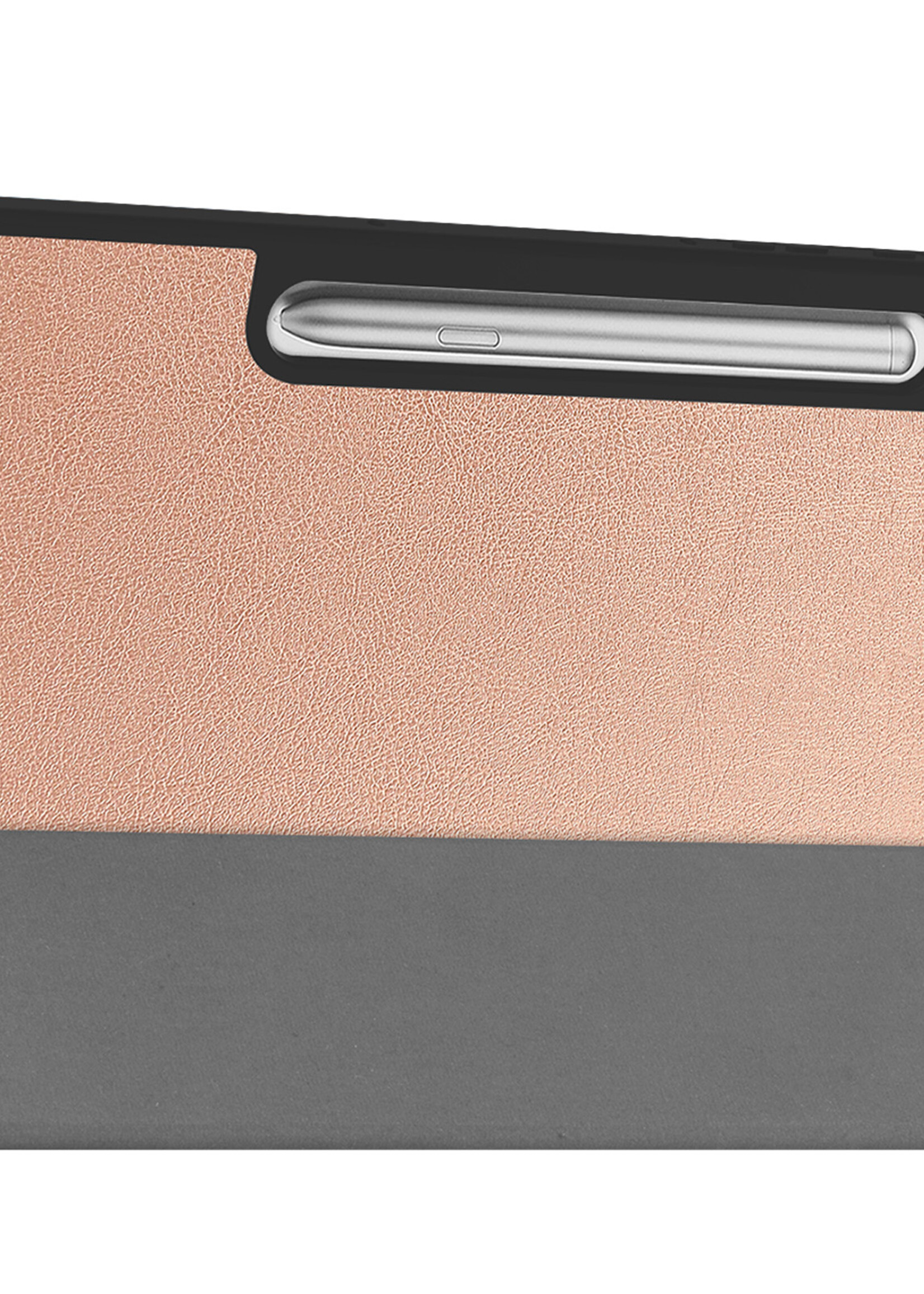 BTH Hoes Geschikt voor Samsung Galaxy Tab S9 FE Hoes Book Case Hoesje Trifold Cover Met Uitsparing Geschikt voor S Pen Met Screenprotector - Hoesje Geschikt voor Samsung Tab S9 FE Hoesje Bookcase - Rosé goud
