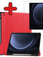 BTH BTH Samsung Galaxy Tab S9 FE Hoesje Met Uitsparing S Pen Met Screenprotector - Rood