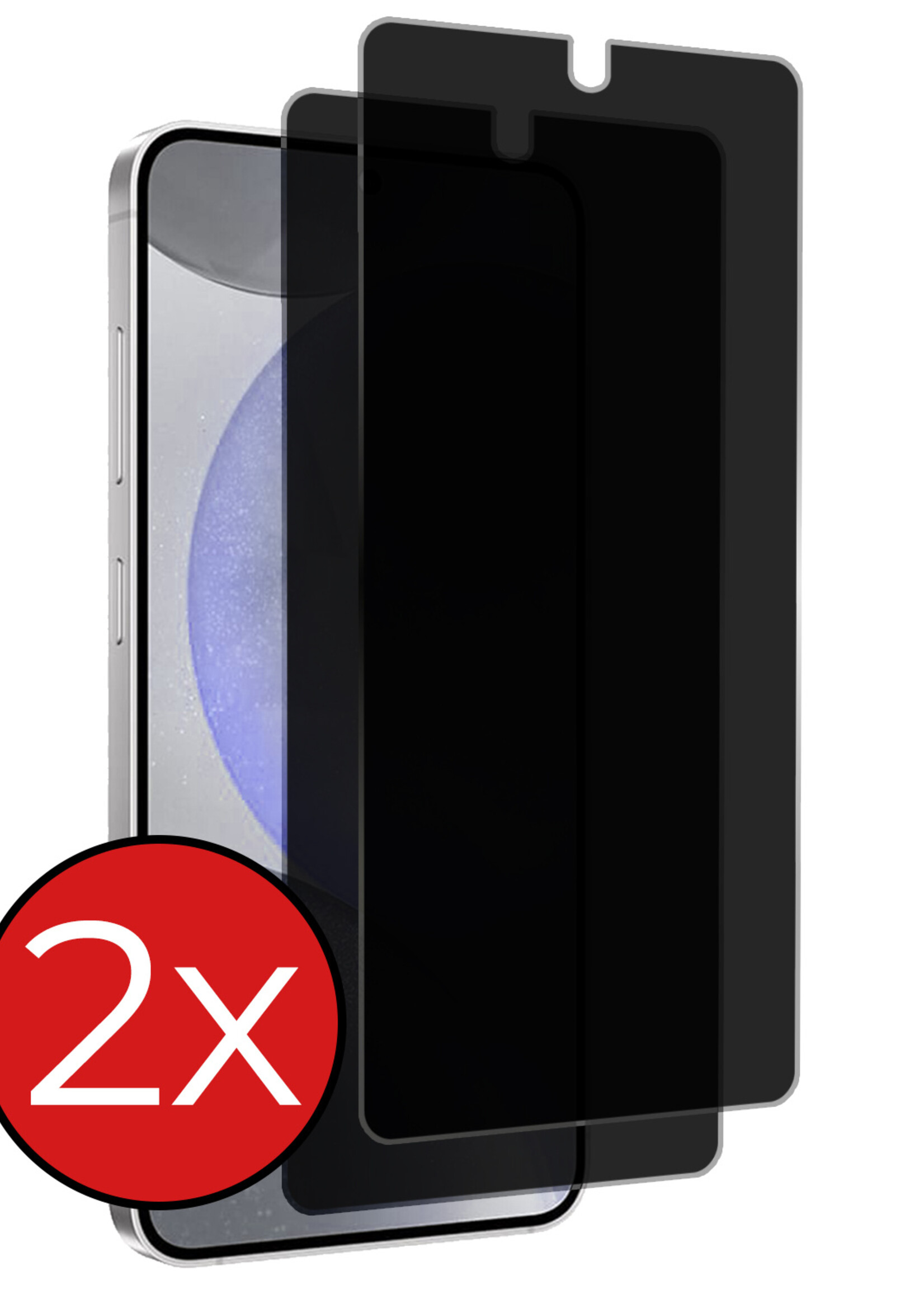 BTH Screenprotector Geschikt voor Samsung S24 Screenprotector Privacy Glas Gehard Full Cover - Screenprotector Geschikt voor Samsung Galaxy S24 Screenprotector Privacy Tempered Glass - 2 PACK