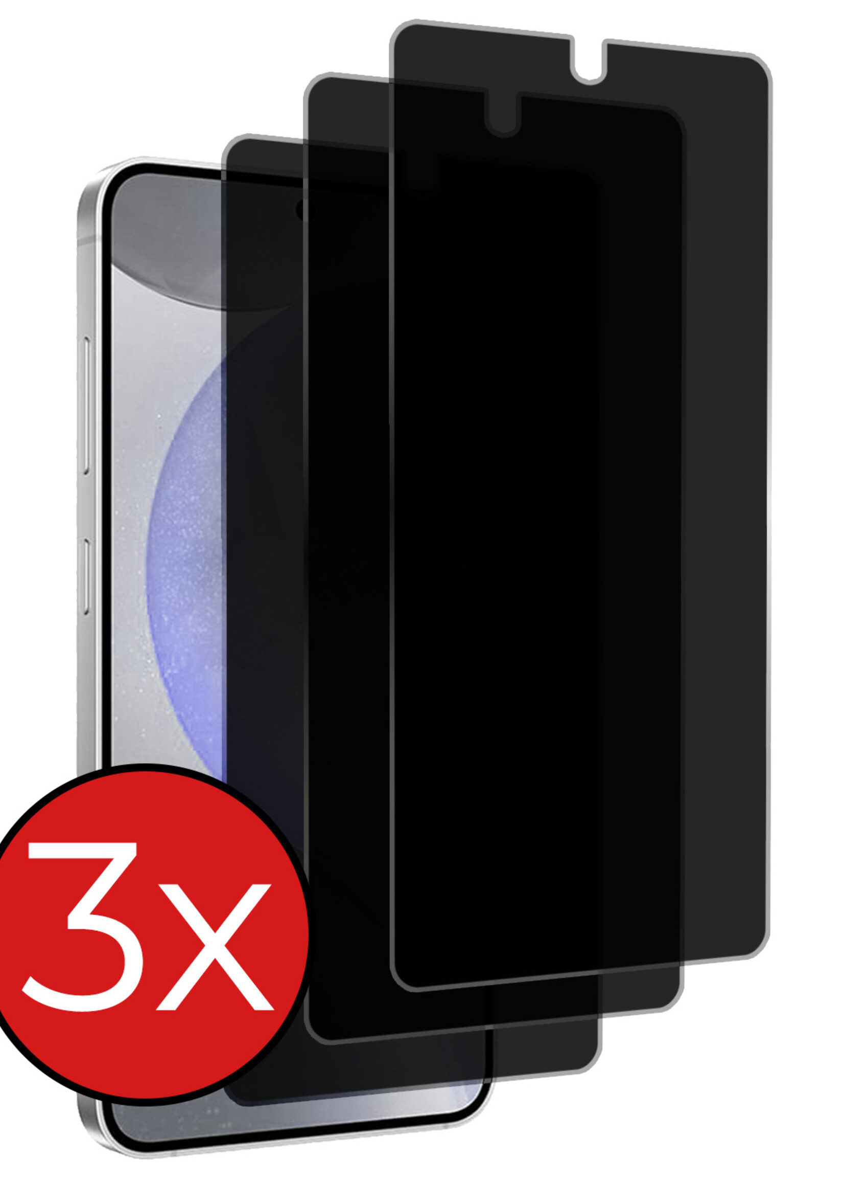 BTH Screenprotector Geschikt voor Samsung S24 Screenprotector Privacy Glas Gehard Full Cover - Screenprotector Geschikt voor Samsung Galaxy S24 Screenprotector Privacy Tempered Glass - 3 PACK