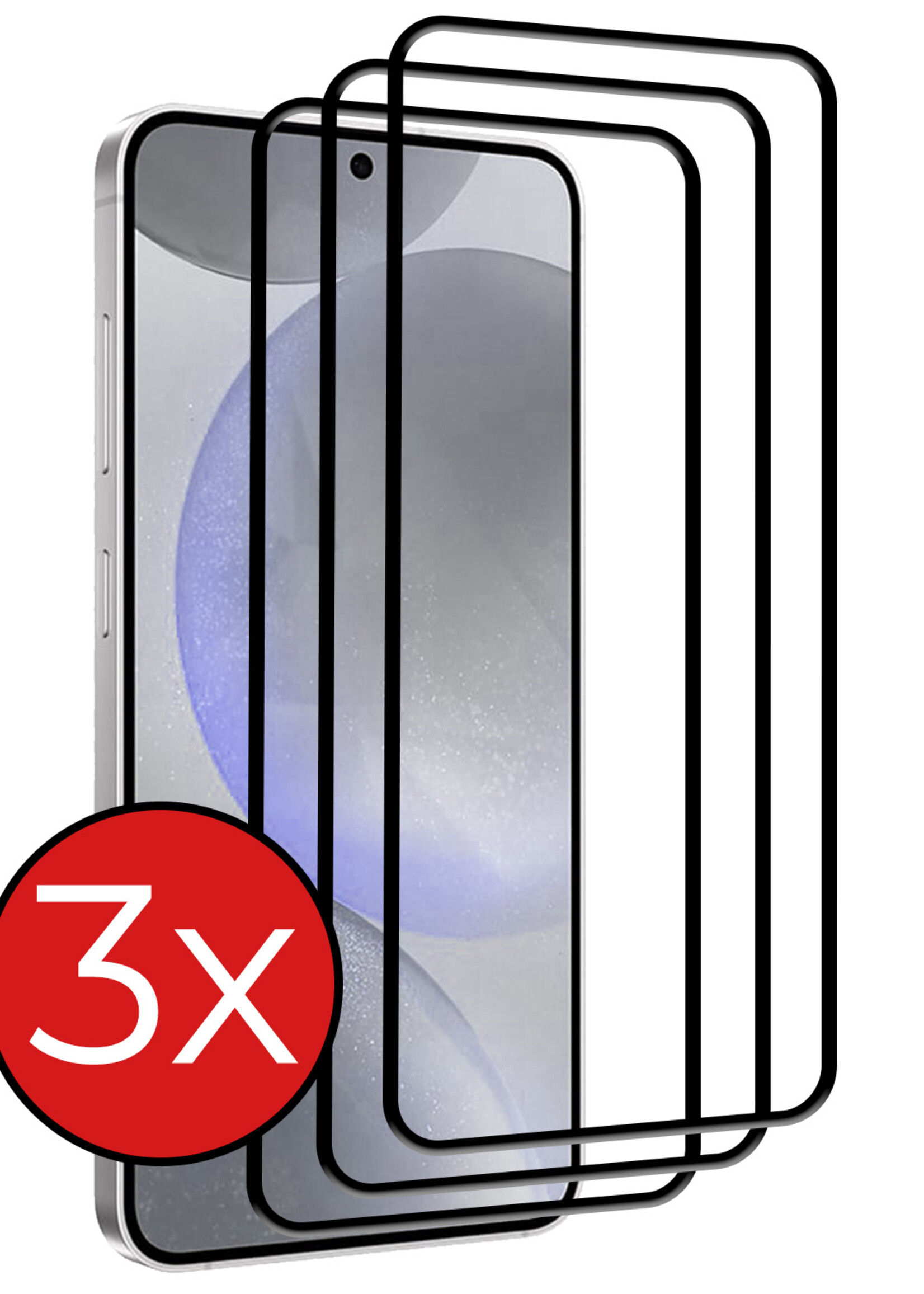 BTH Screenprotector Geschikt voor Samsung S24 Screenprotector Glas Gehard Tempered Glass Full Cover - Screenprotector Geschikt voor Samsung Galaxy S24 Screen Protector Screen Cover - 3 PACK