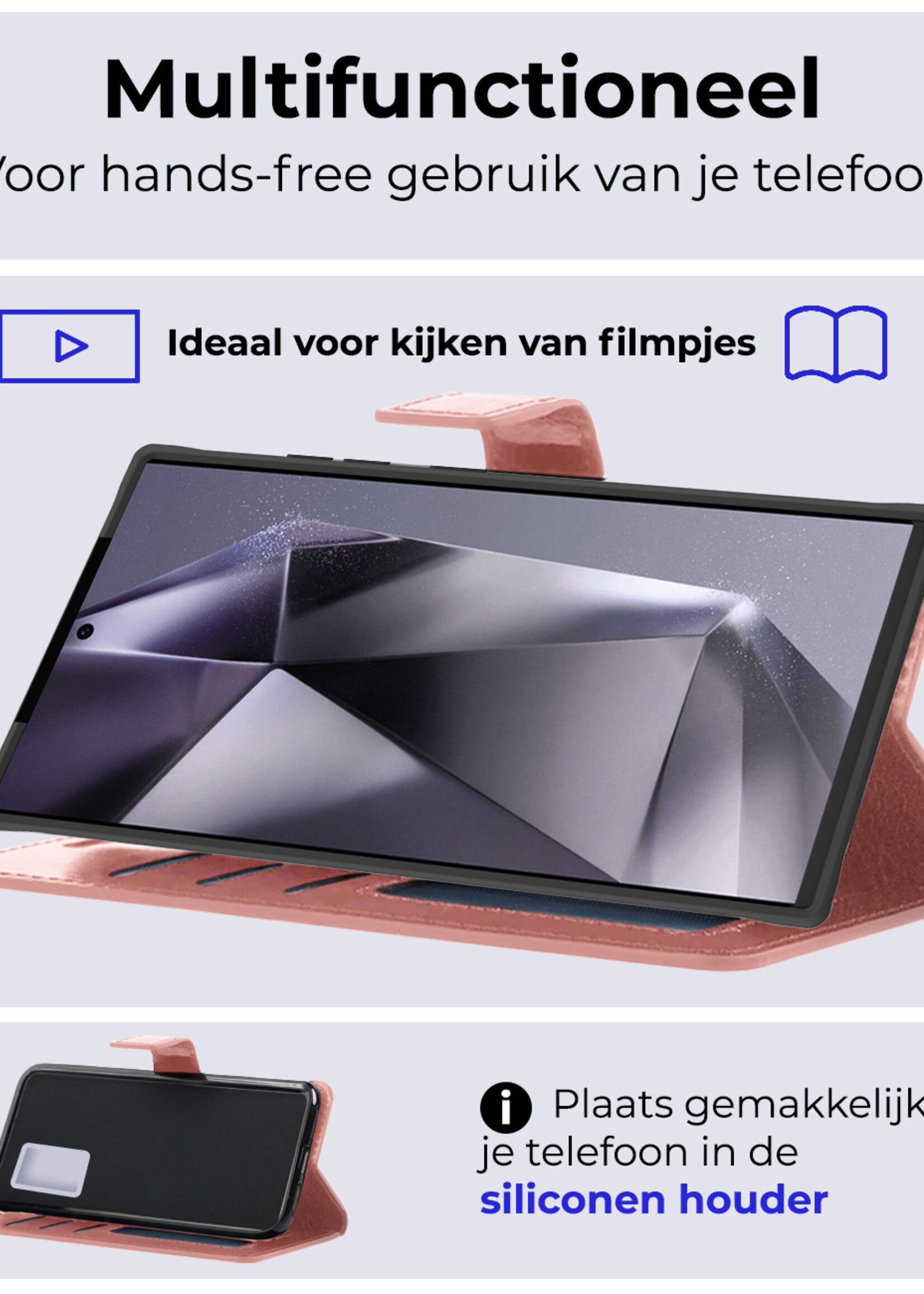 BTH Hoesje Geschikt voor Samsung S24 Ultra Hoesje Book Case Hoes Portemonnee Cover Walletcase - Hoes Geschikt voor Samsung Galaxy S24 Ultra Hoes Bookcase Hoesje - Rosé goud