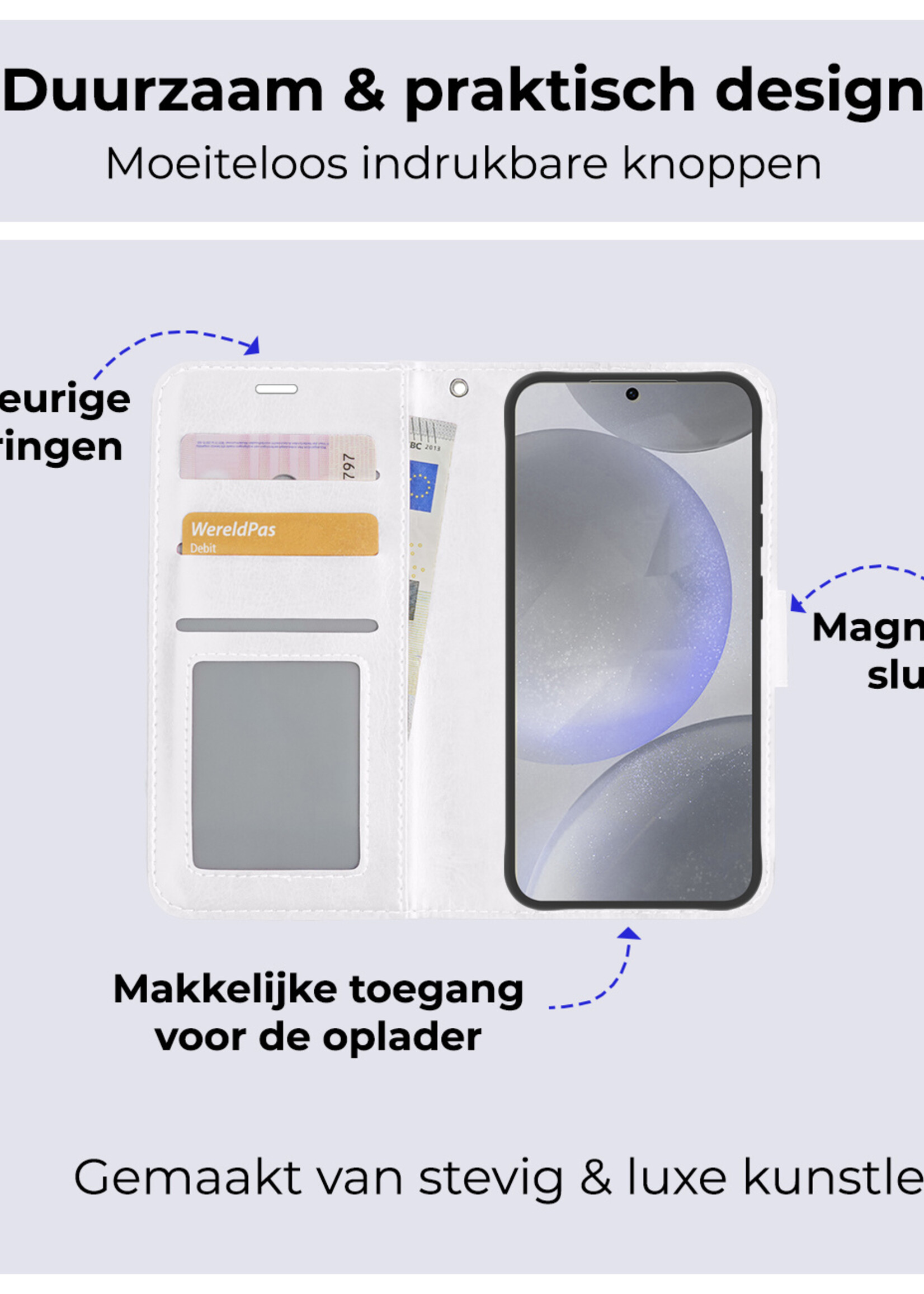 BTH Hoesje Geschikt voor Samsung S24 Plus Hoesje Book Case Hoes Portemonnee Cover Walletcase - Hoes Geschikt voor Samsung Galaxy S24 Plus Hoes Bookcase Hoesje - Wit