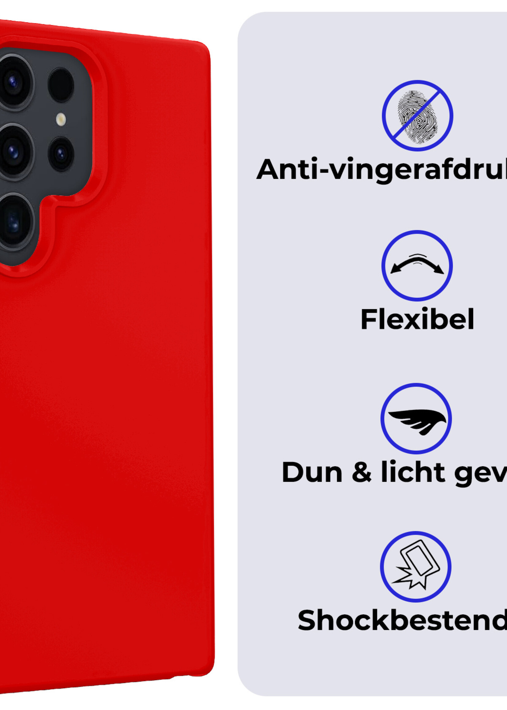 BTH Hoesje Geschikt voor Samsung S24 Ultra Hoesje Siliconen Case Hoes - Hoes Geschikt voor Samsung Galaxy S24 Ultra Hoes Cover Case - Rood