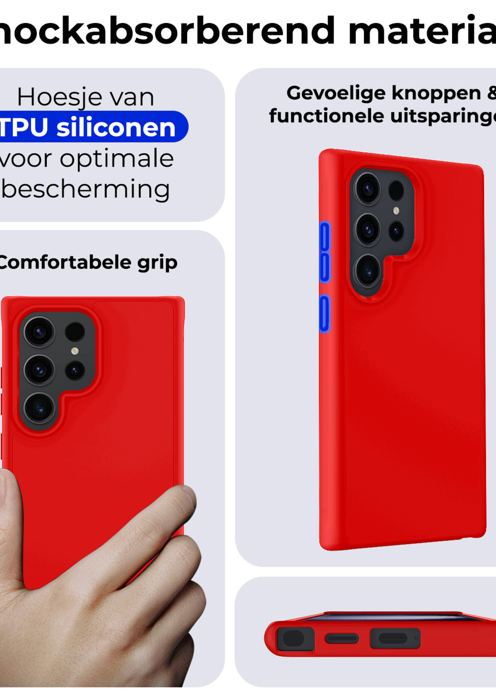 BTH Hoesje Geschikt voor Samsung S24 Ultra Hoesje Siliconen Case Hoes - Hoes Geschikt voor Samsung Galaxy S24 Ultra Hoes Cover Case - Rood