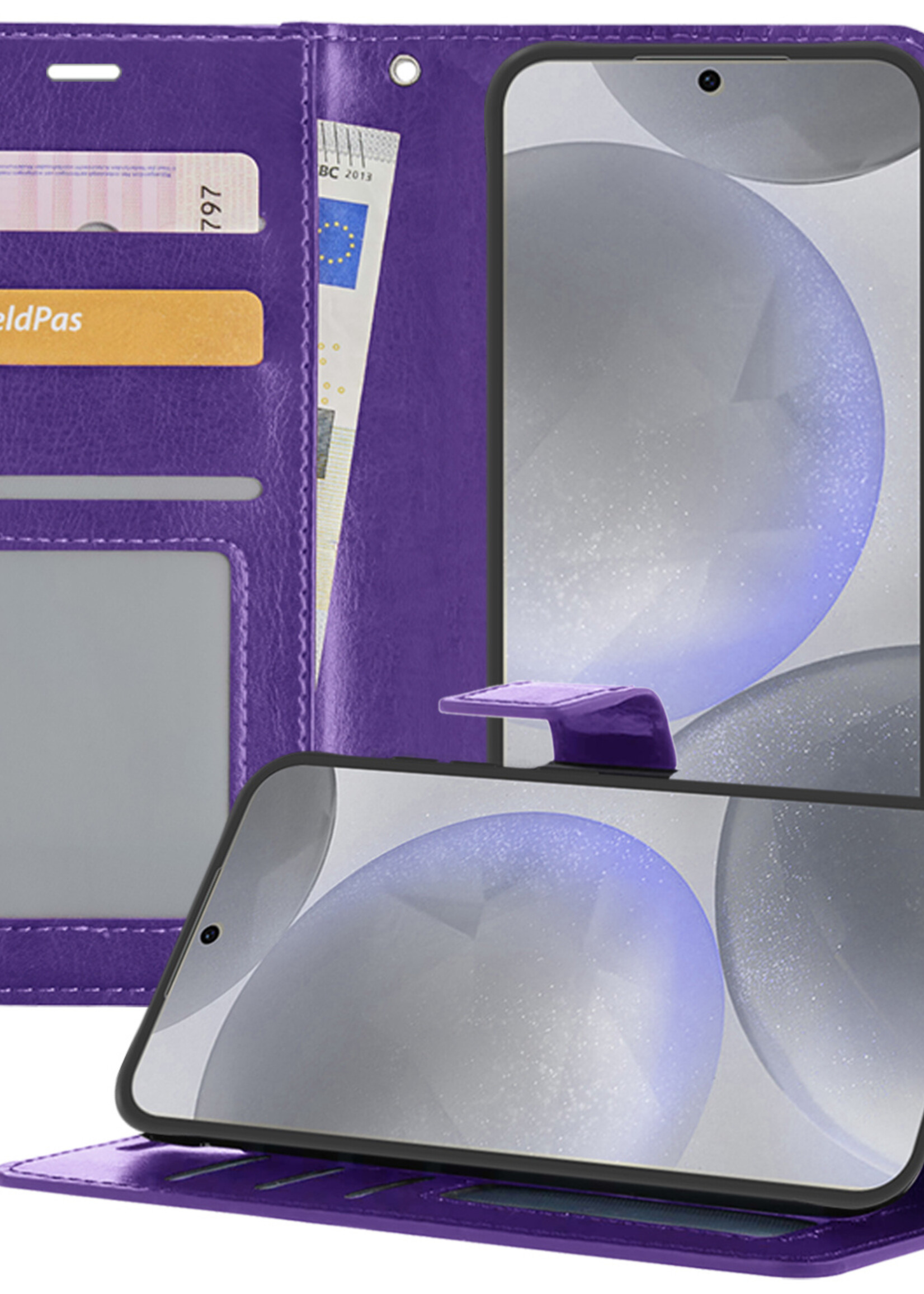 BTH Hoesje Geschikt voor Samsung S24 Plus Hoesje Book Case Hoes Portemonnee Cover Walletcase - Hoes Geschikt voor Samsung Galaxy S24 Plus Hoes Bookcase Hoesje - Paars