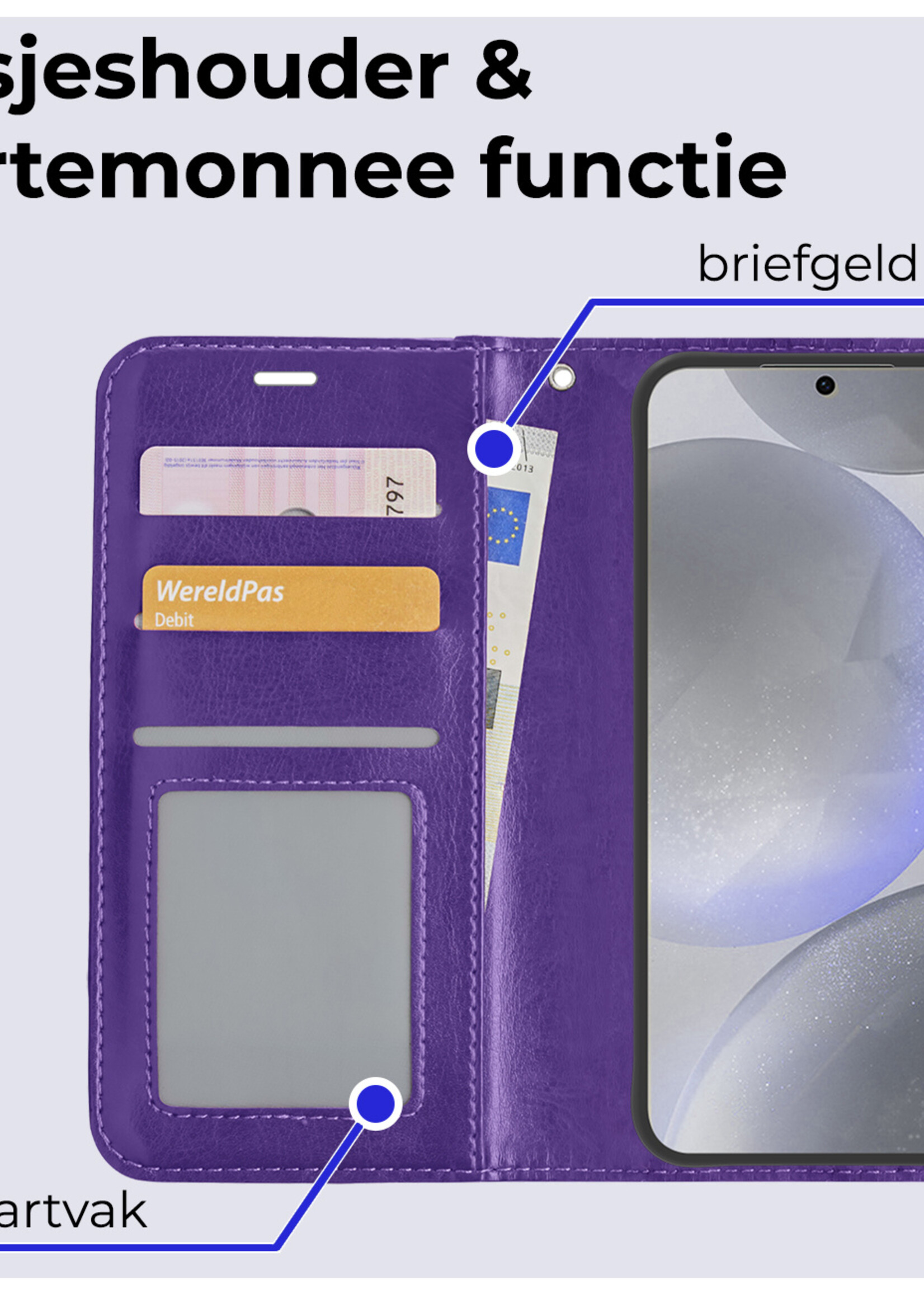 BTH Hoesje Geschikt voor Samsung S24 Plus Hoesje Book Case Hoes Portemonnee Cover Walletcase - Hoes Geschikt voor Samsung Galaxy S24 Plus Hoes Bookcase Hoesje - Paars