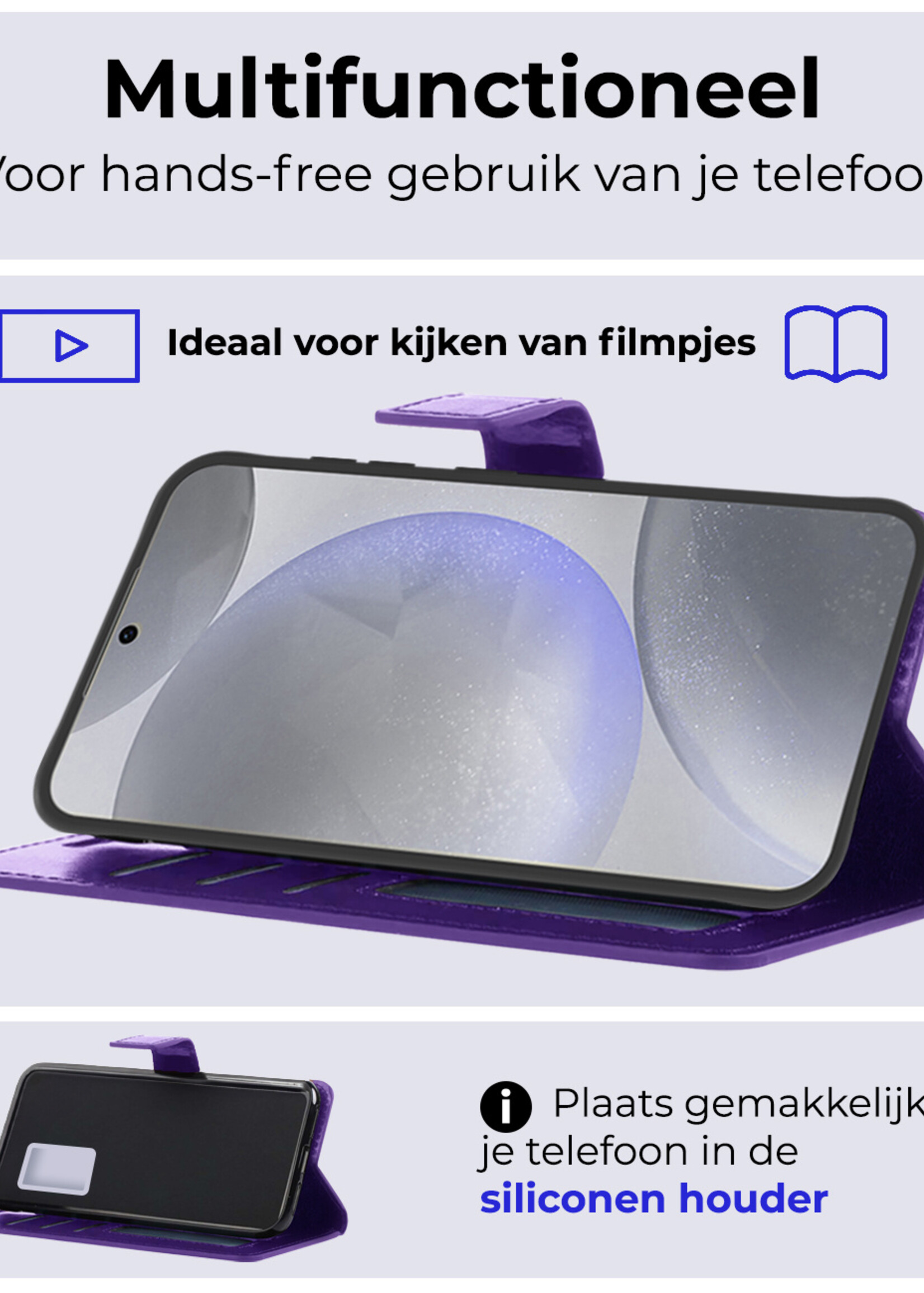 BTH Hoesje Geschikt voor Samsung S24 Plus Hoesje Book Case Hoes Portemonnee Cover Walletcase - Hoes Geschikt voor Samsung Galaxy S24 Plus Hoes Bookcase Hoesje - Paars