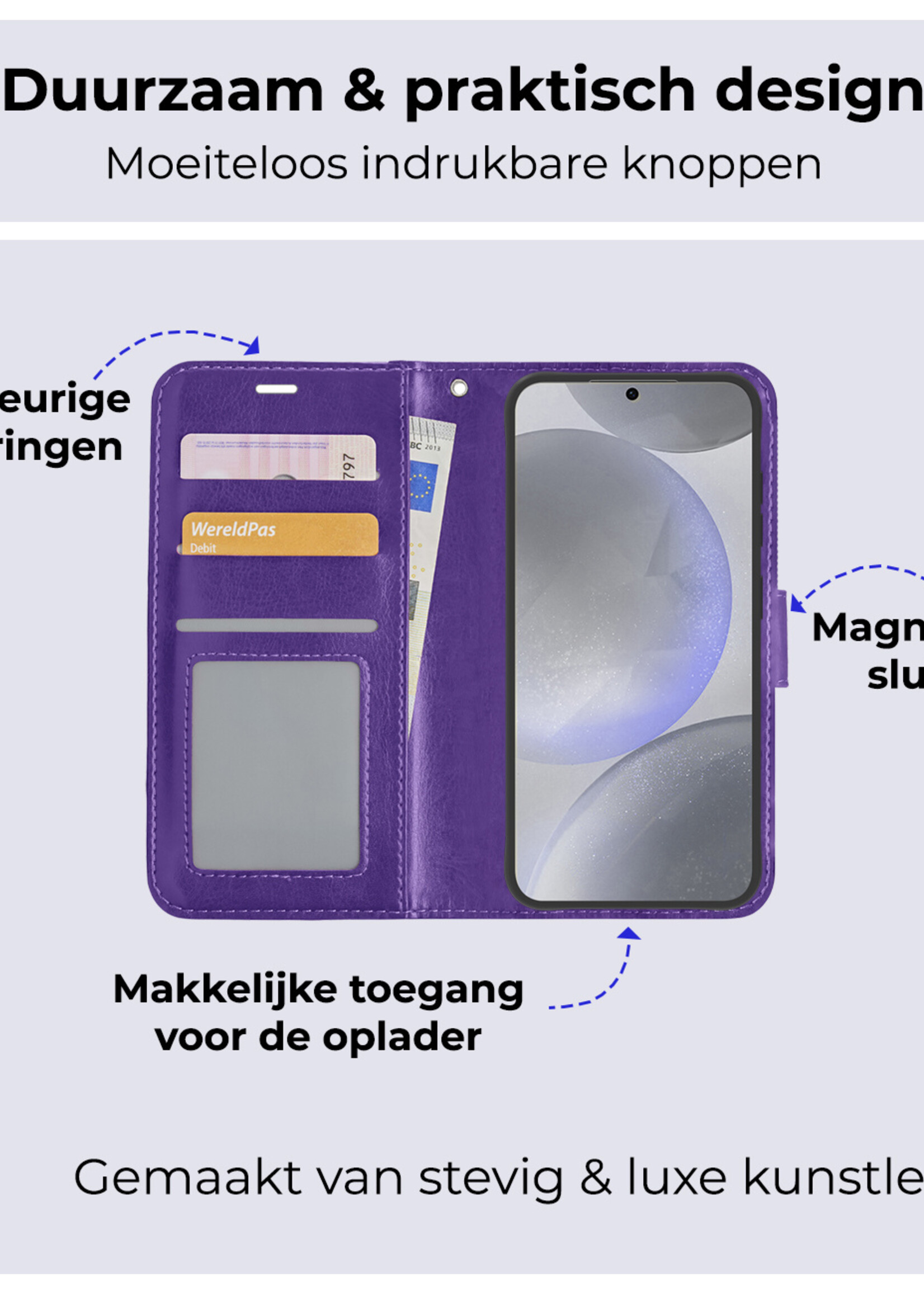 BTH Hoesje Geschikt voor Samsung S24 Plus Hoesje Book Case Hoes Portemonnee Cover Walletcase - Hoes Geschikt voor Samsung Galaxy S24 Plus Hoes Bookcase Hoesje - Paars