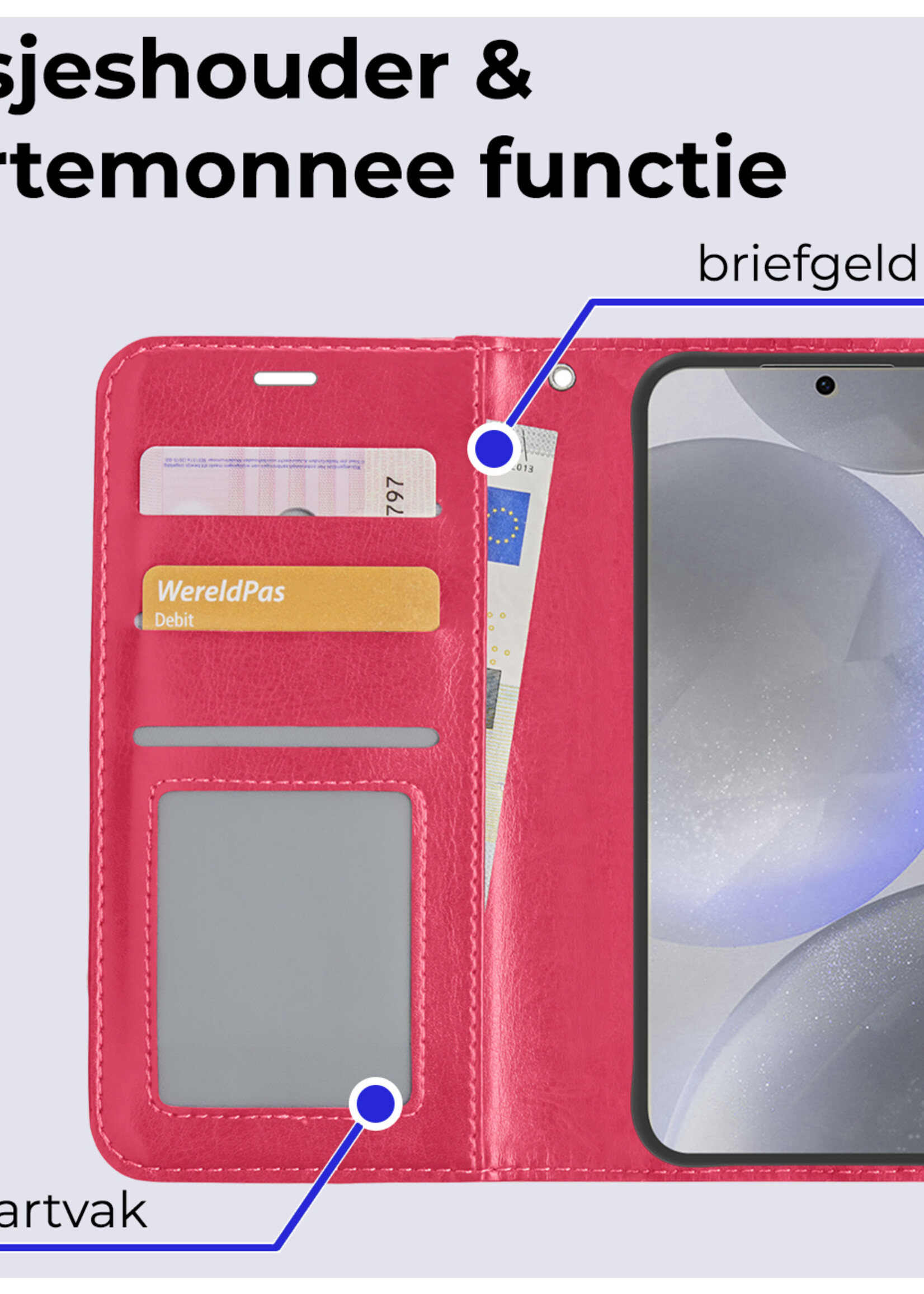 BTH Hoesje Geschikt voor Samsung S24 Plus Hoesje Book Case Hoes Portemonnee Cover Walletcase - Hoes Geschikt voor Samsung Galaxy S24 Plus Hoes Bookcase Hoesje - Donkerroze