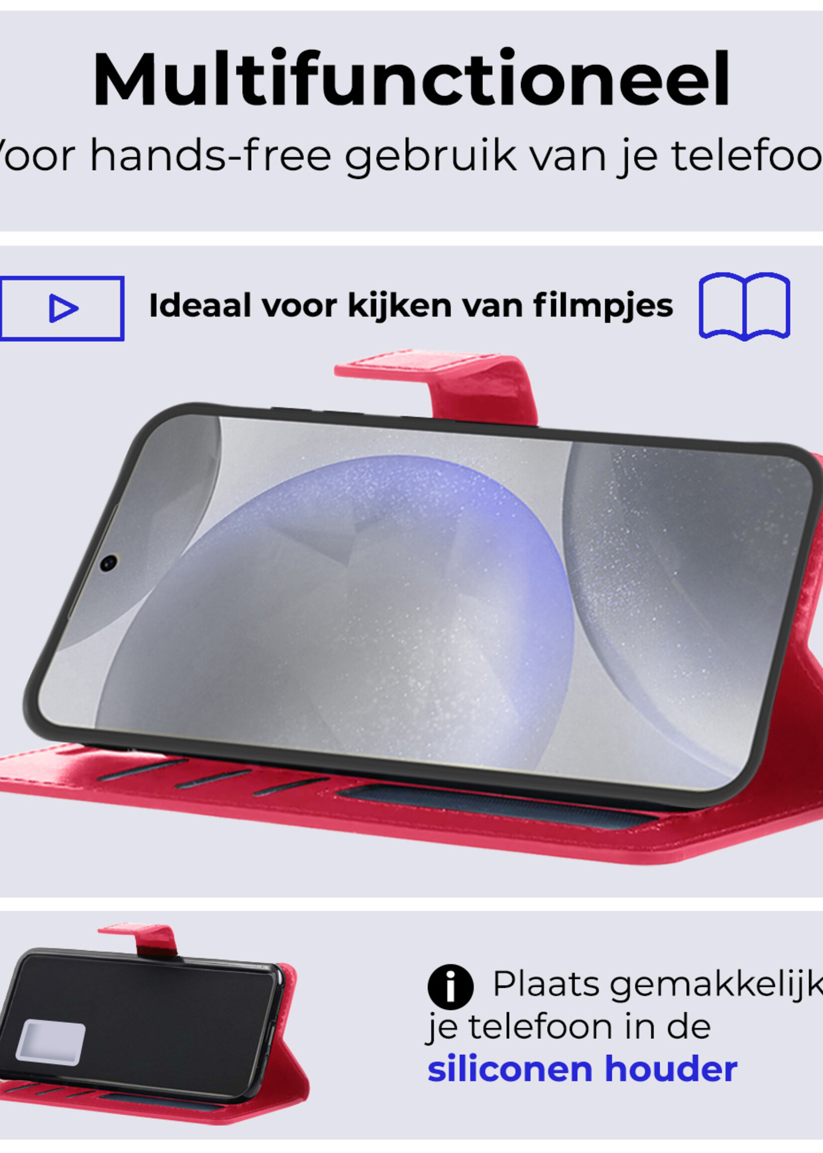 BTH Hoesje Geschikt voor Samsung S24 Plus Hoesje Book Case Hoes Portemonnee Cover Walletcase - Hoes Geschikt voor Samsung Galaxy S24 Plus Hoes Bookcase Hoesje - Donkerroze