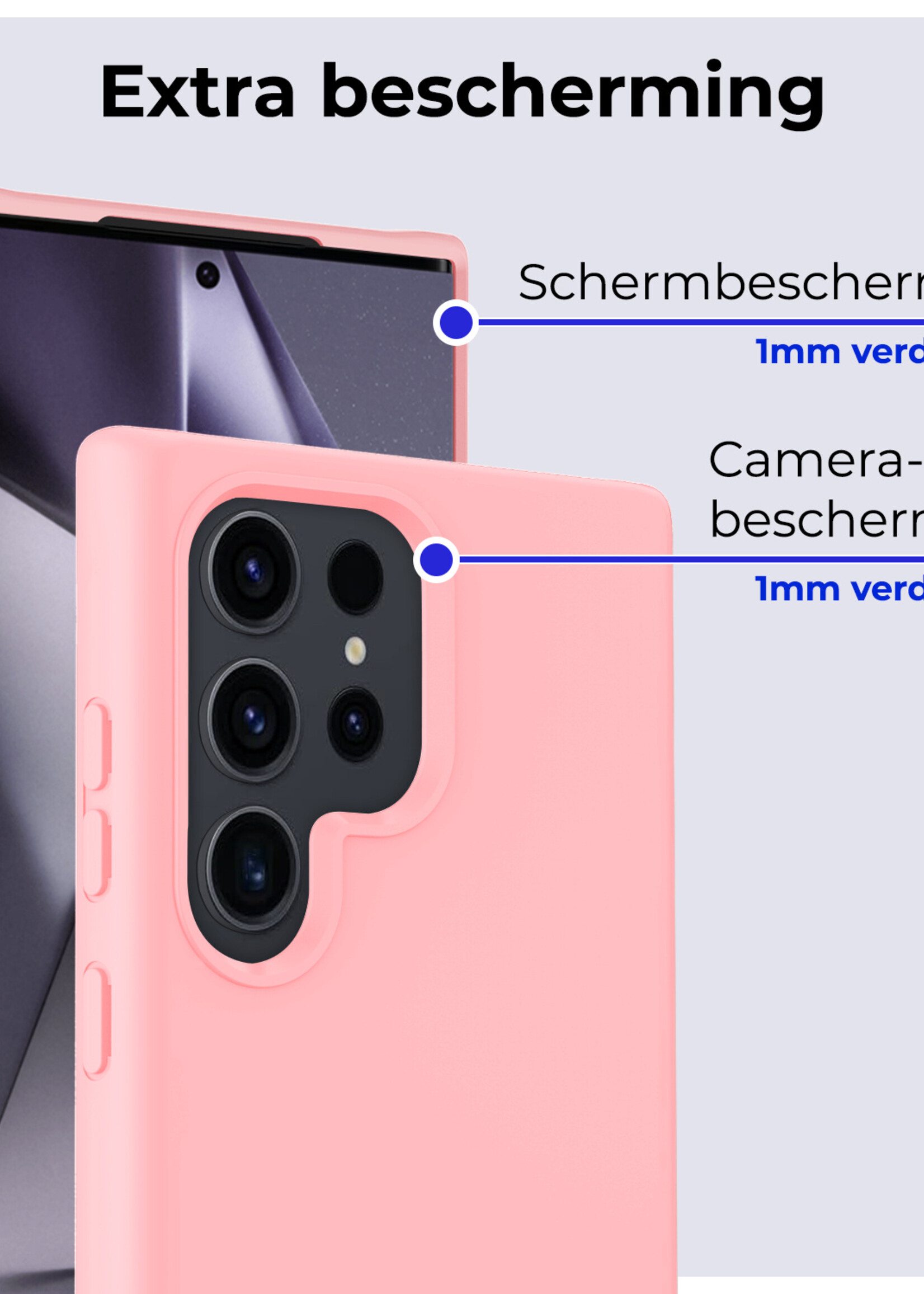BTH Hoesje Geschikt voor Samsung S24 Ultra Hoesje Siliconen Case Hoes - Hoes Geschikt voor Samsung Galaxy S24 Ultra Hoes Cover Case - Lichtroze