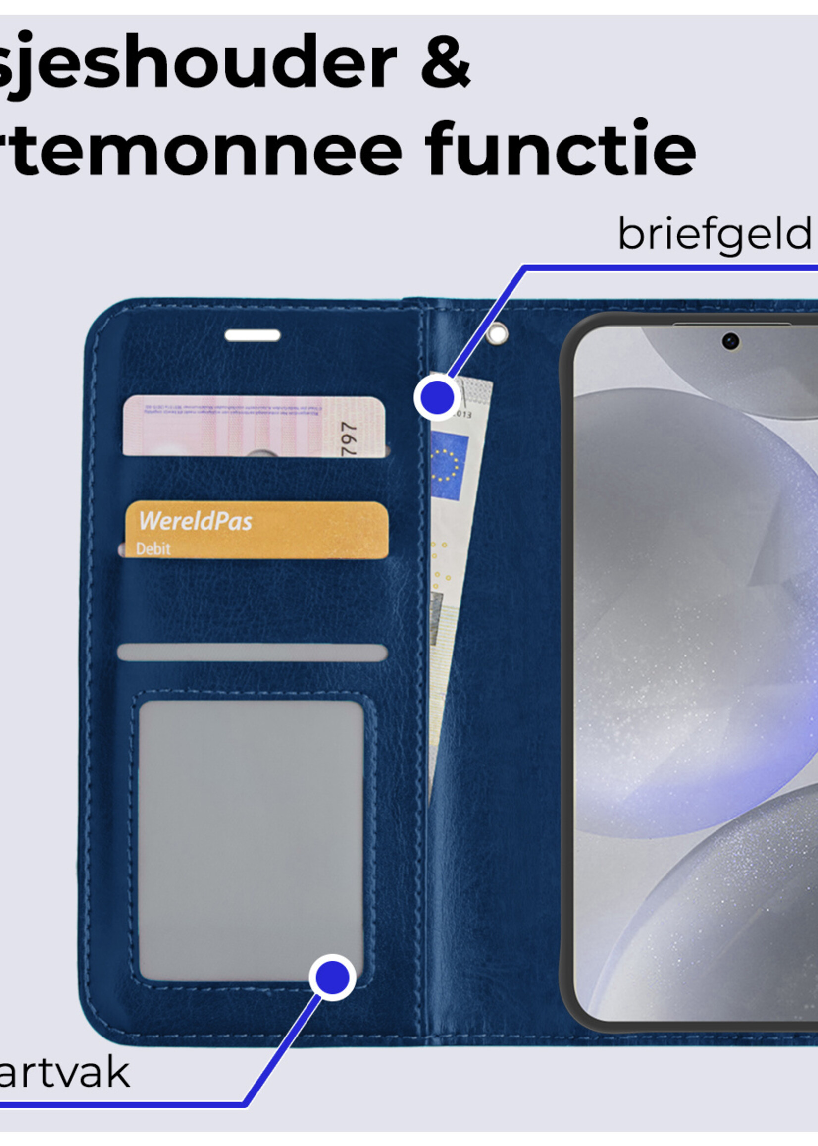 BTH Hoesje Geschikt voor Samsung S24 Plus Hoesje Book Case Hoes Portemonnee Cover Walletcase - Hoes Geschikt voor Samsung Galaxy S24 Plus Hoes Bookcase Hoesje - Donkerblauw