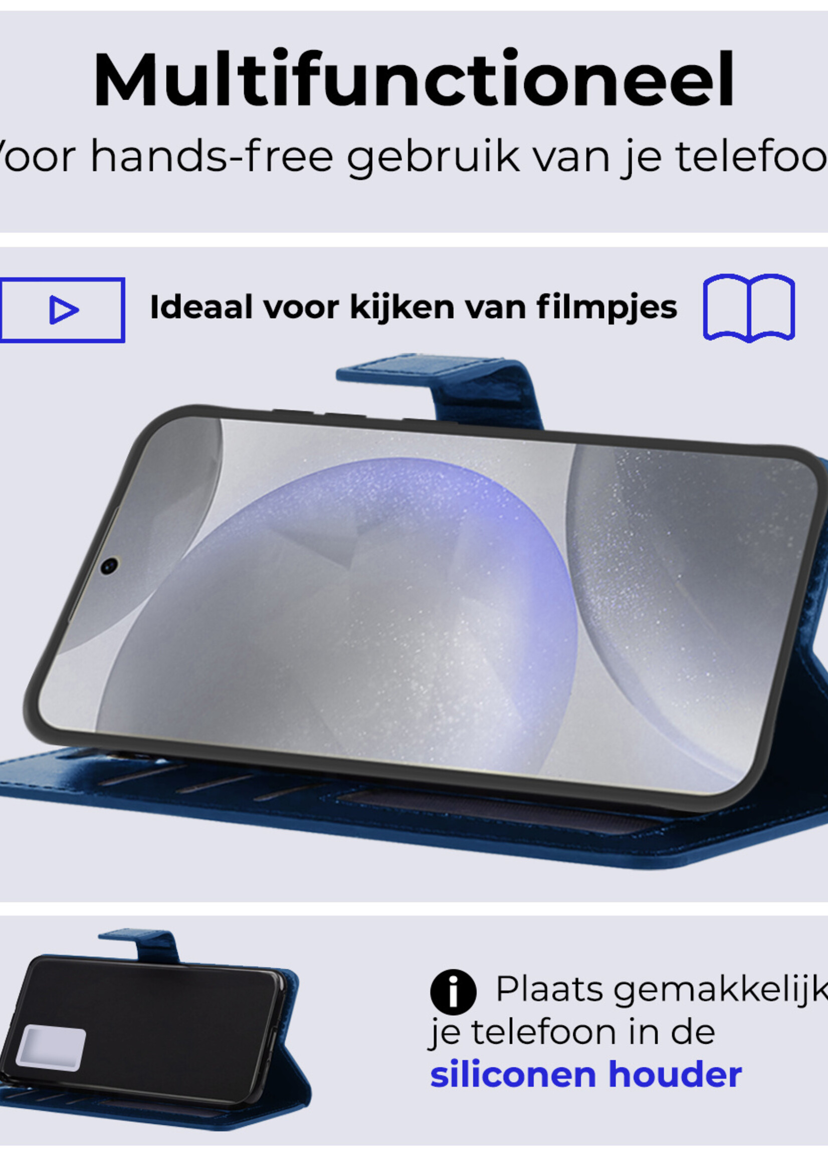 BTH Hoesje Geschikt voor Samsung S24 Plus Hoesje Book Case Hoes Portemonnee Cover Walletcase - Hoes Geschikt voor Samsung Galaxy S24 Plus Hoes Bookcase Hoesje - Donkerblauw