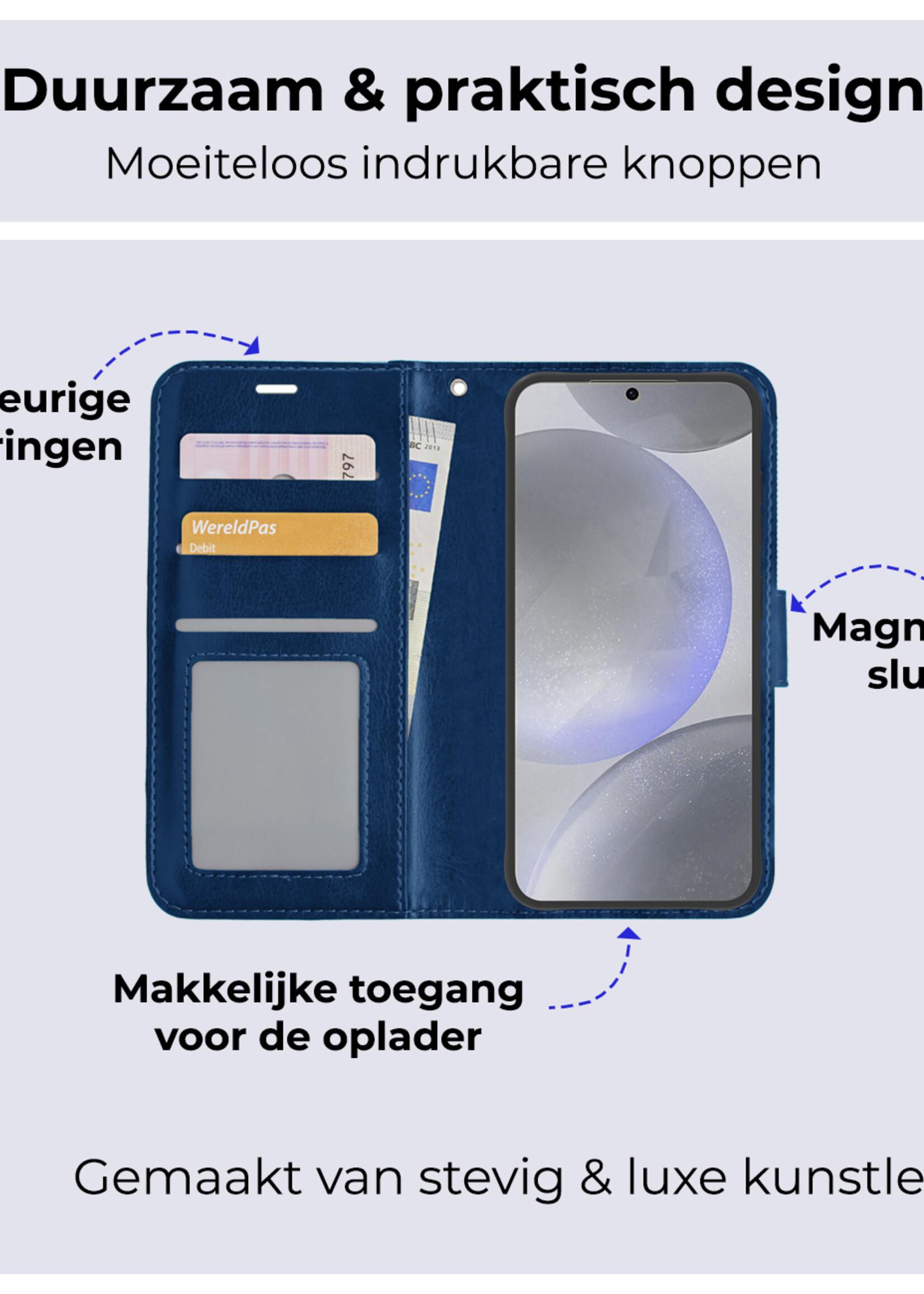 BTH Hoesje Geschikt voor Samsung S24 Plus Hoesje Book Case Hoes Portemonnee Cover Walletcase - Hoes Geschikt voor Samsung Galaxy S24 Plus Hoes Bookcase Hoesje - Donkerblauw