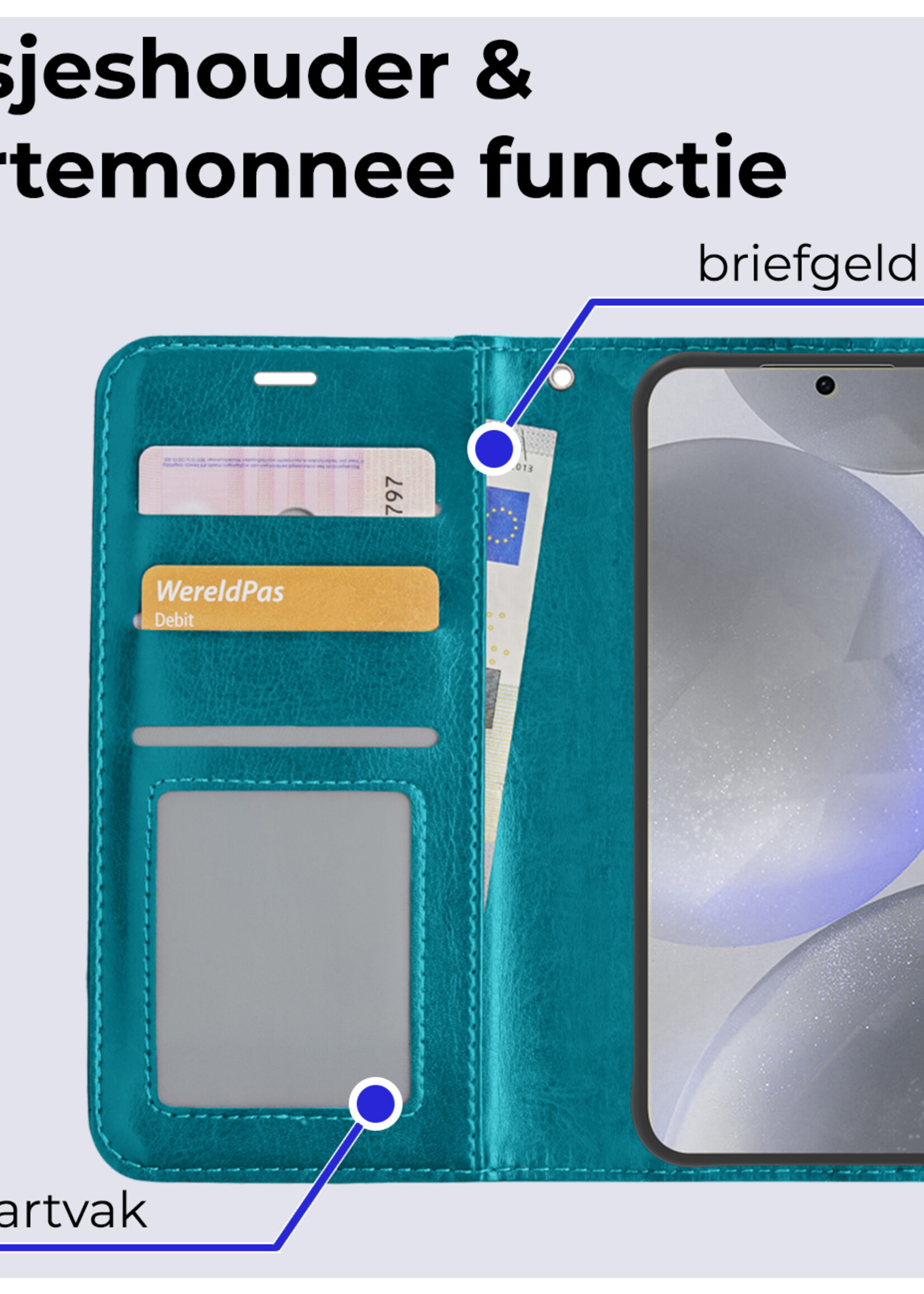 BTH Hoesje Geschikt voor Samsung S24 Hoesje Book Case Hoes Portemonnee Cover Walletcase - Hoes Geschikt voor Samsung Galaxy S24 Hoes Bookcase Hoesje - Turquoise