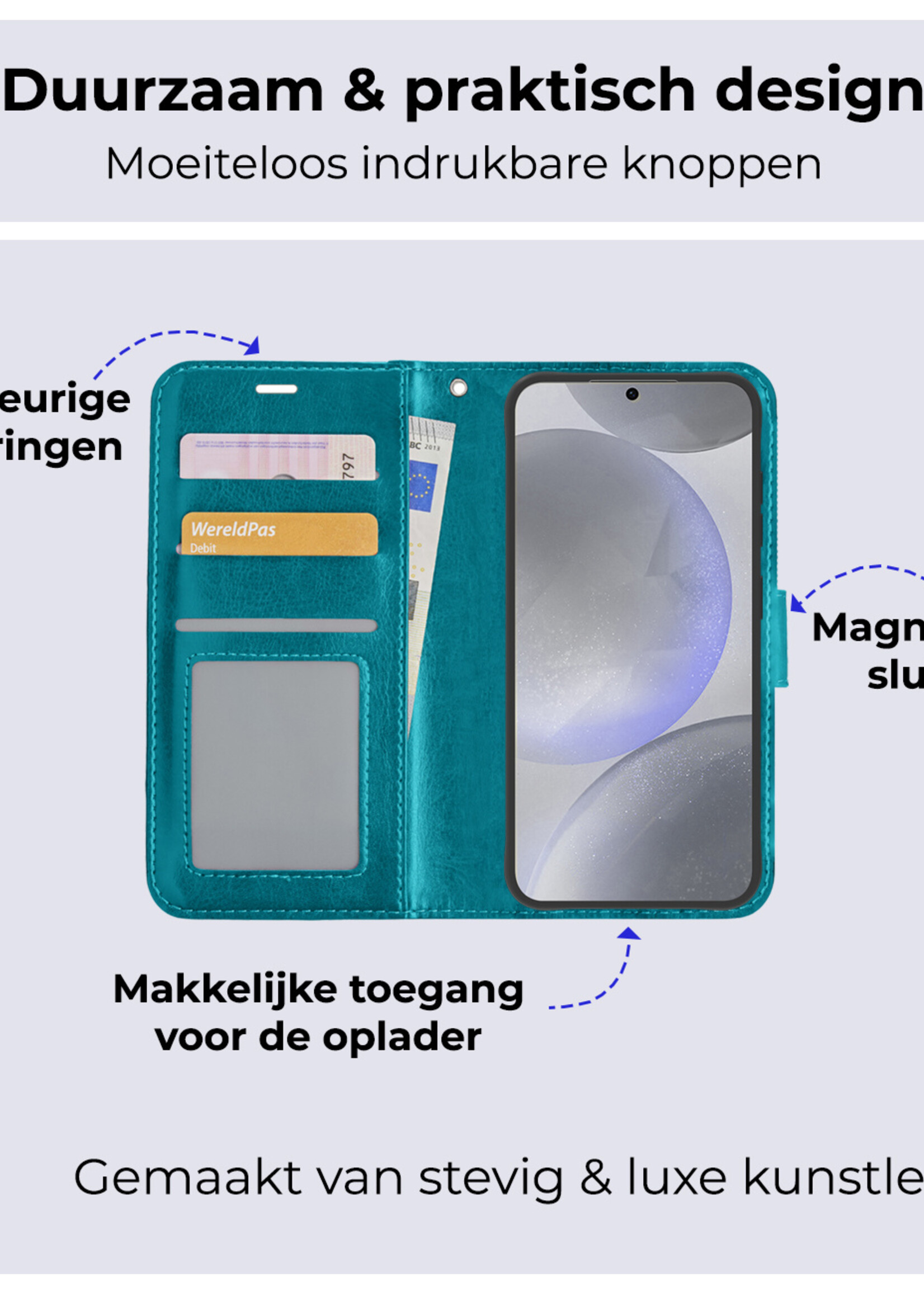 BTH Hoesje Geschikt voor Samsung S24 Hoesje Book Case Hoes Portemonnee Cover Walletcase - Hoes Geschikt voor Samsung Galaxy S24 Hoes Bookcase Hoesje - Turquoise