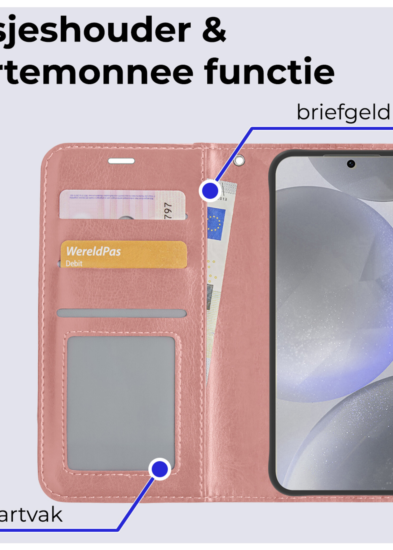 BTH Hoesje Geschikt voor Samsung S24 Hoesje Book Case Hoes Portemonnee Cover Walletcase - Hoes Geschikt voor Samsung Galaxy S24 Hoes Bookcase Hoesje - Rosé goud