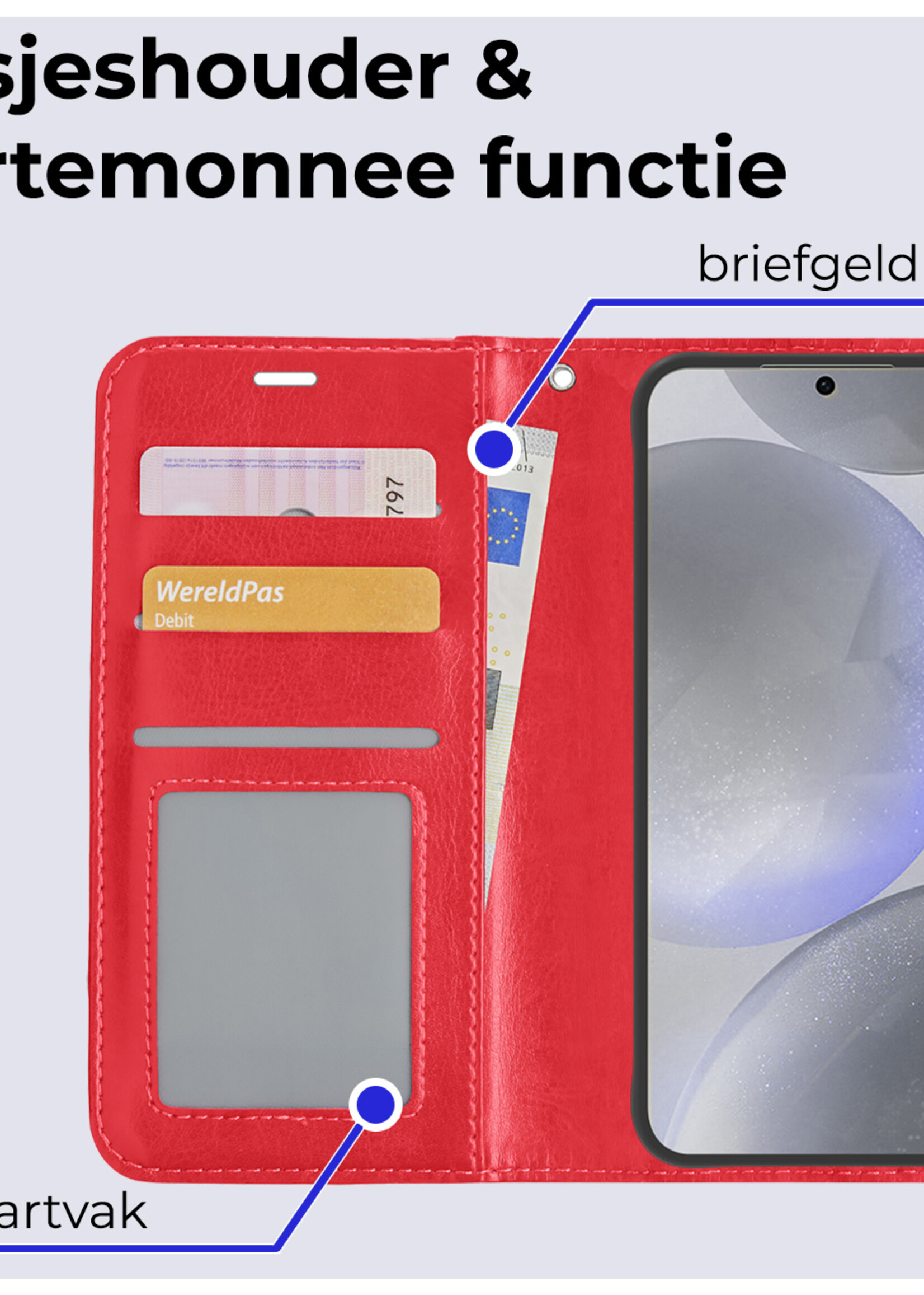 BTH Hoesje Geschikt voor Samsung S24 Hoesje Book Case Hoes Portemonnee Cover Walletcase - Hoes Geschikt voor Samsung Galaxy S24 Hoes Bookcase Hoesje - Rood
