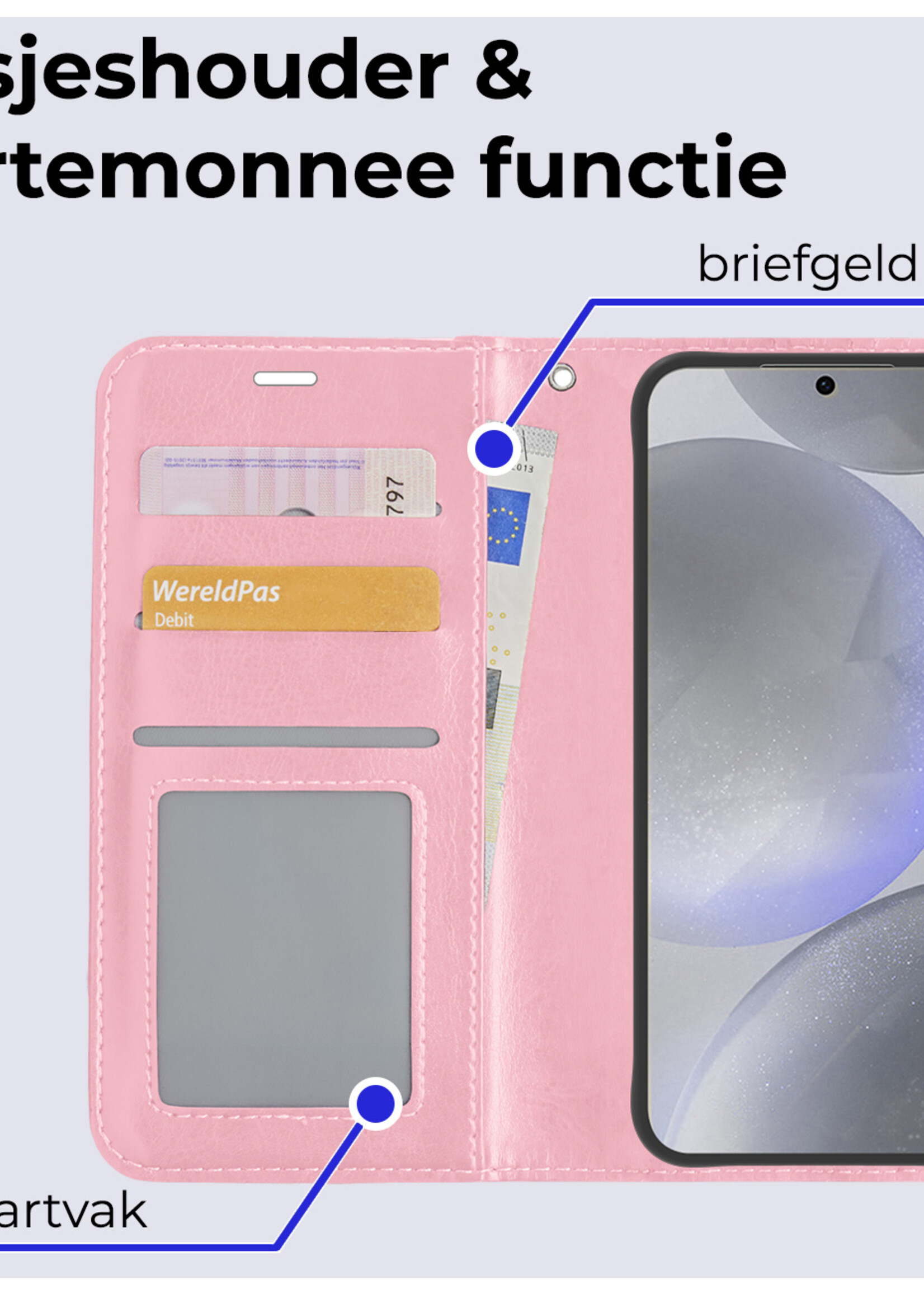 BTH Hoesje Geschikt voor Samsung S24 Hoesje Book Case Hoes Portemonnee Cover Walletcase - Hoes Geschikt voor Samsung Galaxy S24 Hoes Bookcase Hoesje - Lichtroze