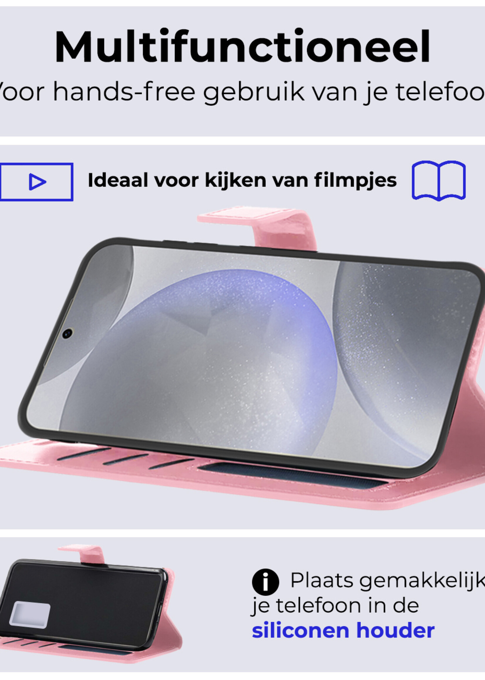 BTH Hoesje Geschikt voor Samsung S24 Hoesje Book Case Hoes Portemonnee Cover Walletcase - Hoes Geschikt voor Samsung Galaxy S24 Hoes Bookcase Hoesje - Lichtroze