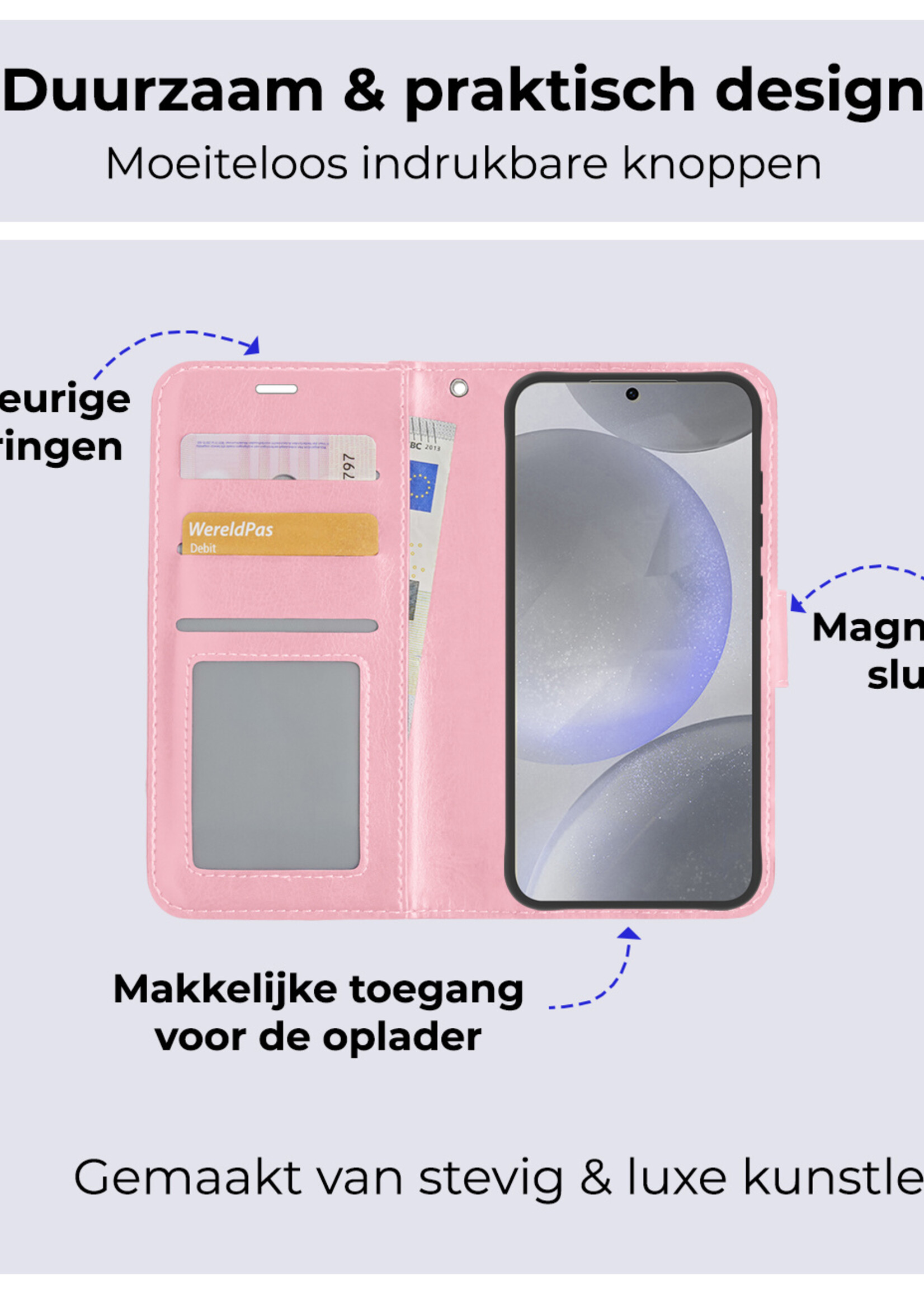 BTH Hoesje Geschikt voor Samsung S24 Hoesje Book Case Hoes Portemonnee Cover Walletcase - Hoes Geschikt voor Samsung Galaxy S24 Hoes Bookcase Hoesje - Lichtroze