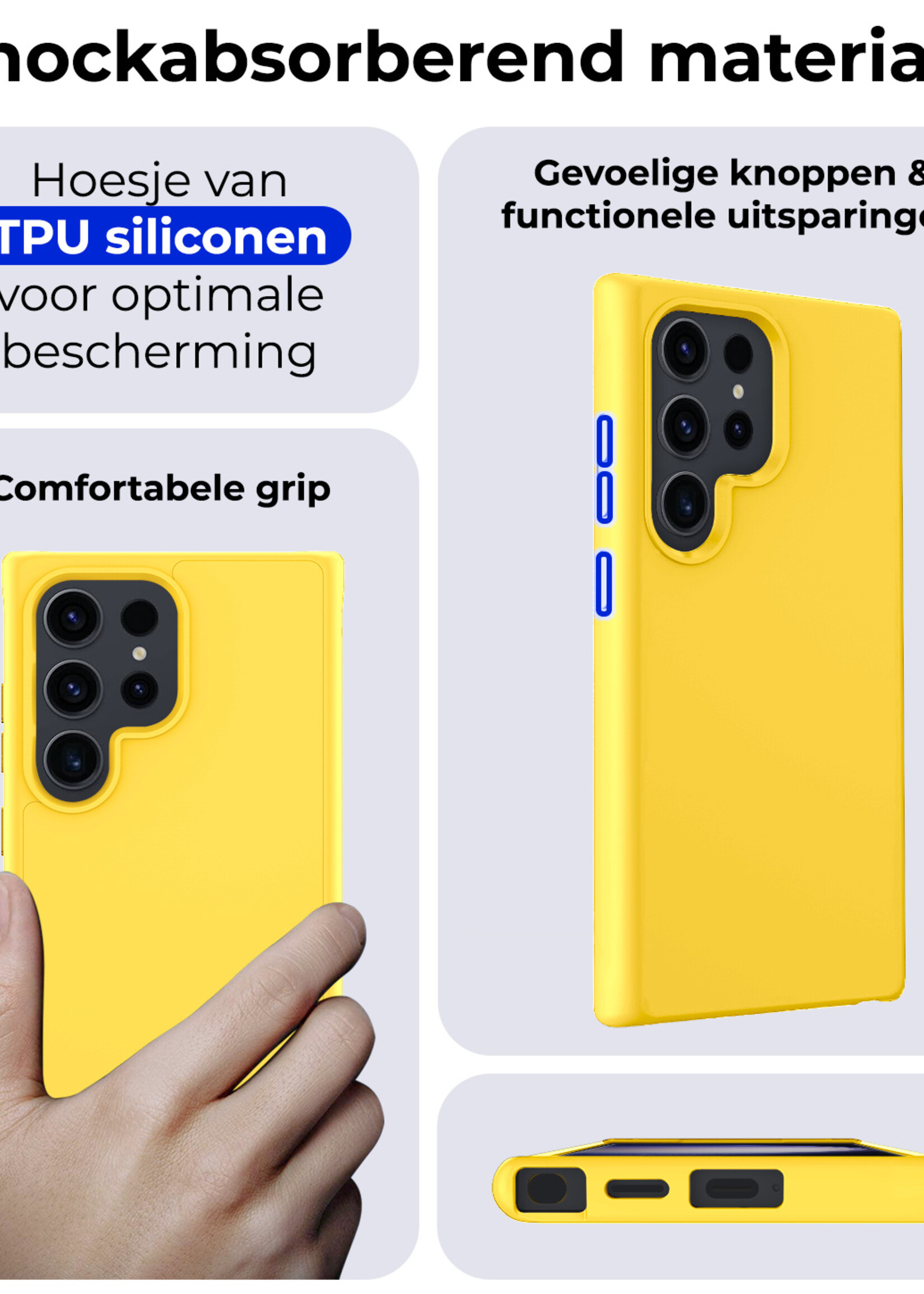 BTH Hoesje Geschikt voor Samsung S24 Ultra Hoesje Siliconen Case Hoes - Hoes Geschikt voor Samsung Galaxy S24 Ultra Hoes Cover Case - Geel