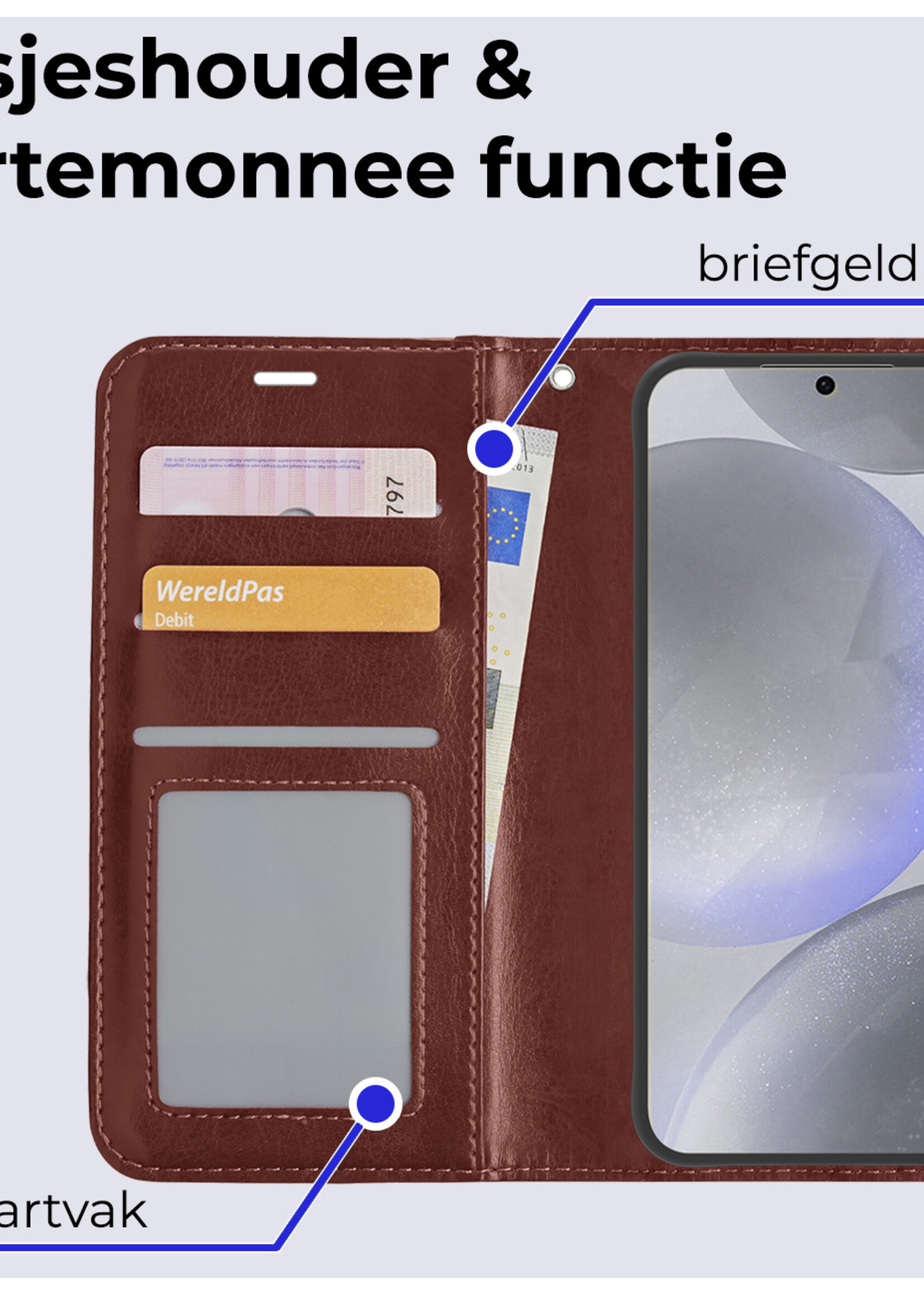 BTH Hoesje Geschikt voor Samsung S24 Hoesje Book Case Hoes Portemonnee Cover Walletcase - Hoes Geschikt voor Samsung Galaxy S24 Hoes Bookcase Hoesje - Bruin
