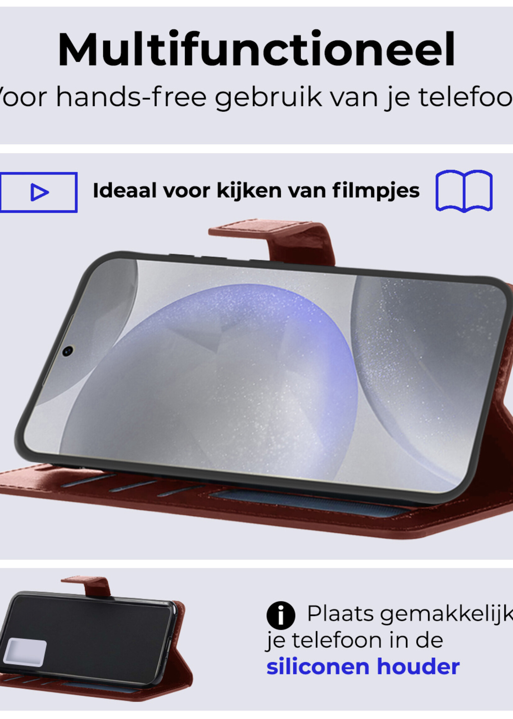 BTH Hoesje Geschikt voor Samsung S24 Hoesje Book Case Hoes Portemonnee Cover Walletcase - Hoes Geschikt voor Samsung Galaxy S24 Hoes Bookcase Hoesje - Bruin