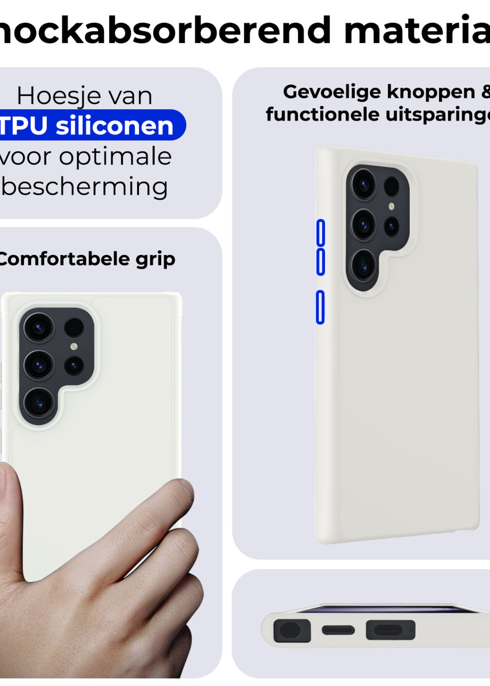 BTH Hoesje Geschikt voor Samsung S24 Ultra Hoesje Siliconen Case Hoes - Hoes Geschikt voor Samsung Galaxy S24 Ultra Hoes Cover Case - Wit - 2 PACK